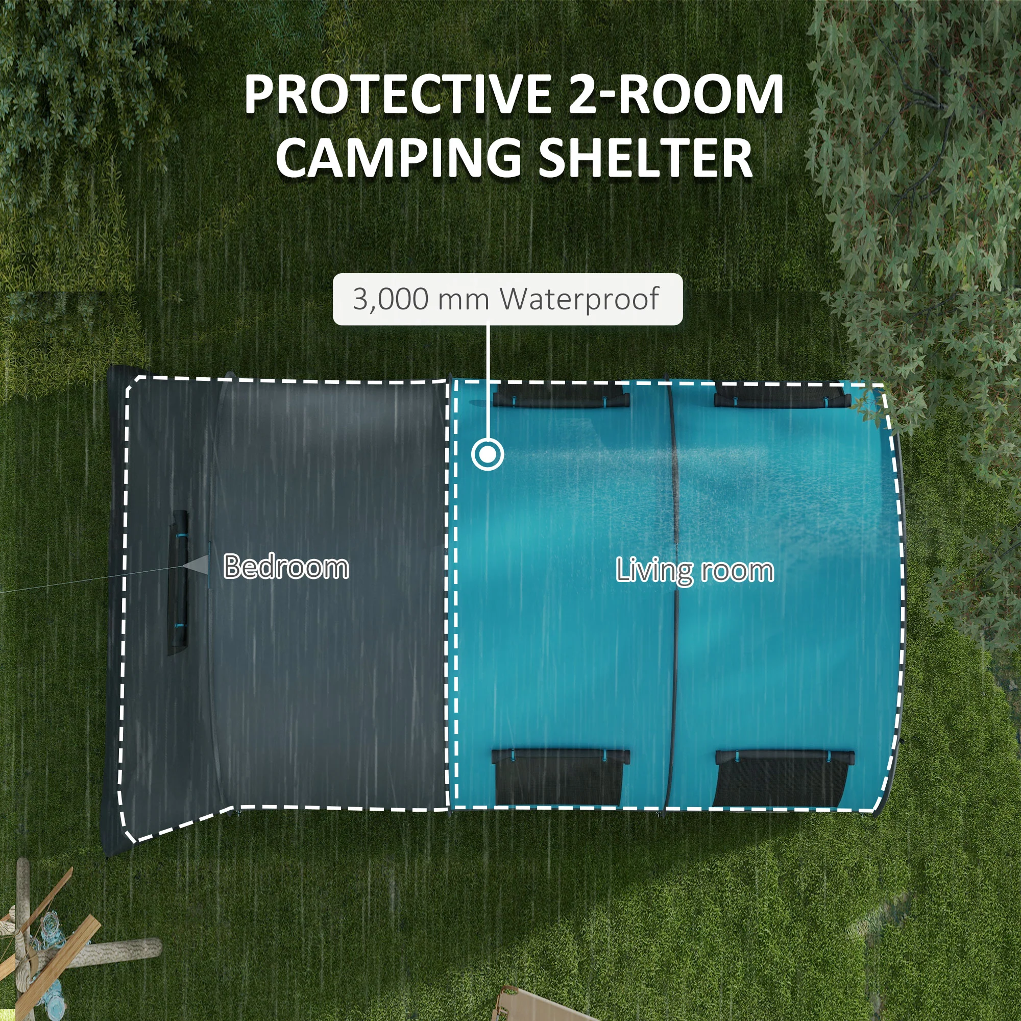 Outsunny Camping Tent, 3000mm Waterproof Family Tent for 5-6 Man, Grey and Blue - Image 3