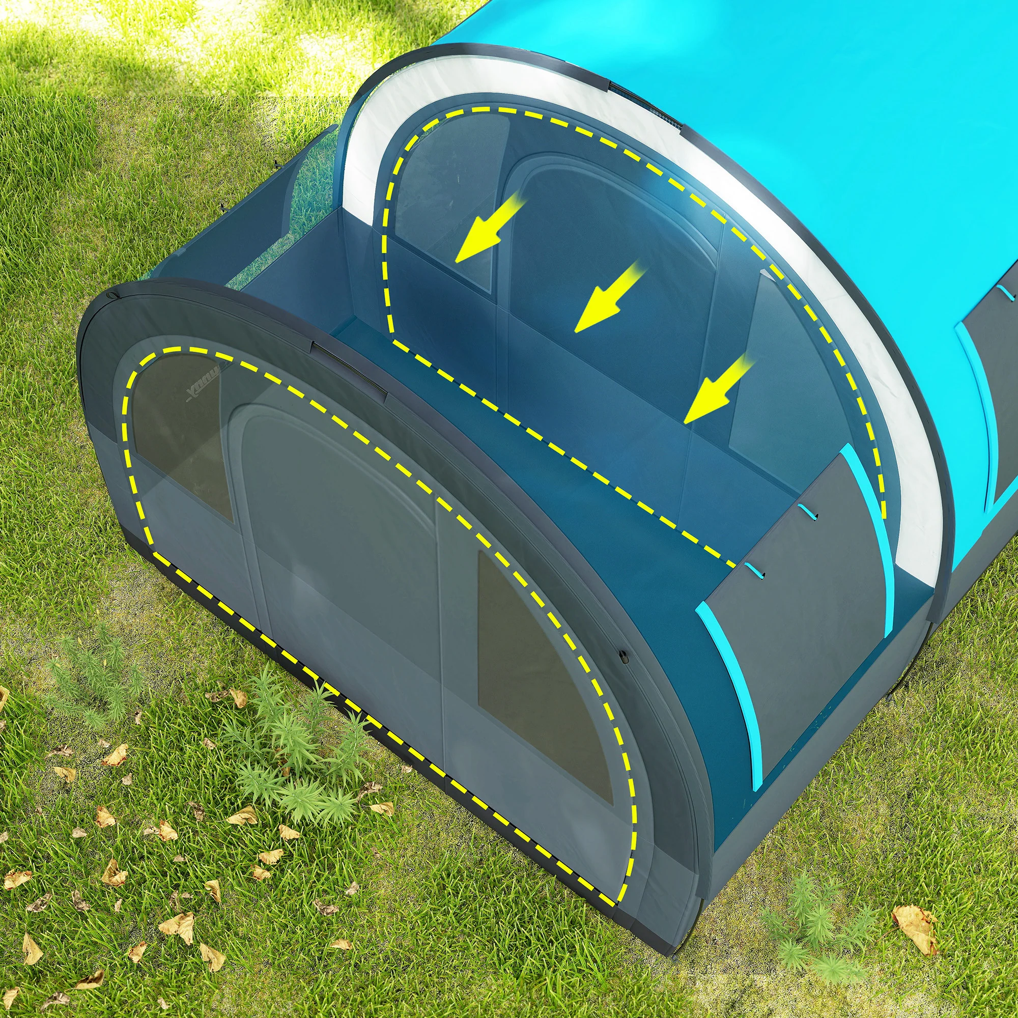 Outsunny Camping Tent, 3000mm Waterproof Family Tent for 5-6 Man, Grey and Blue - Image 8