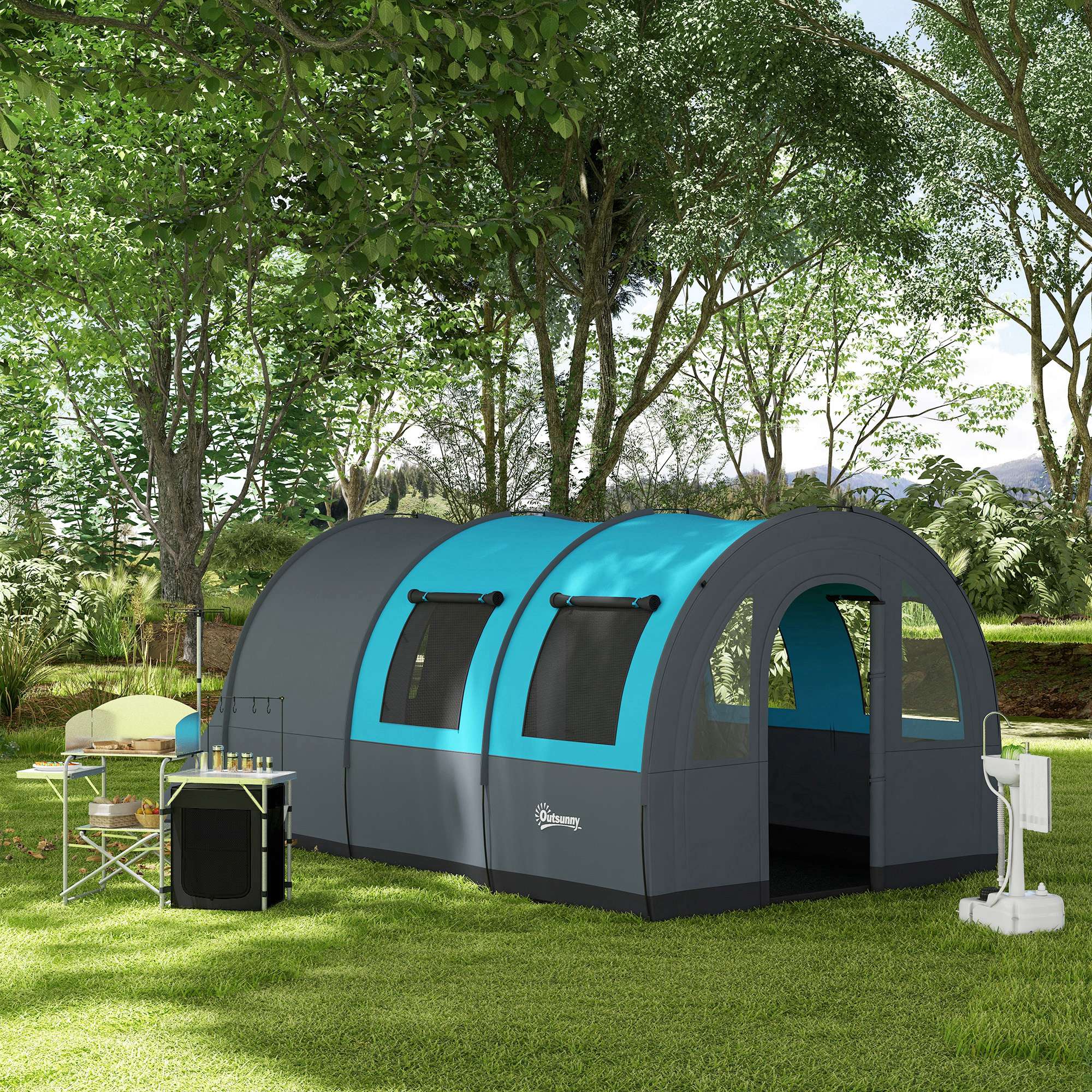 Outsunny Camping Tent, 3000mm Waterproof Family Tent for 5-6 Man, Grey and Blue - Image 9