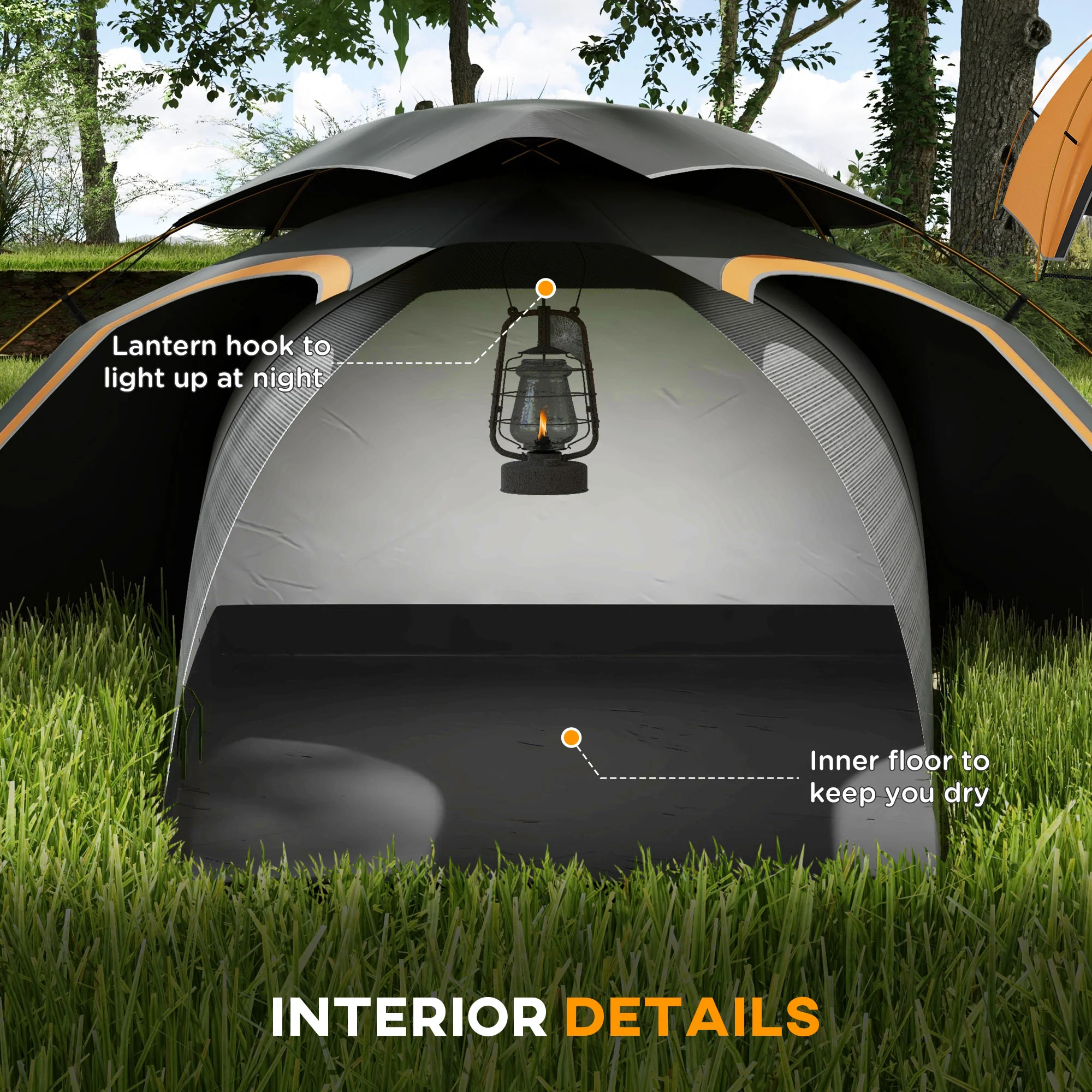 Outsunny Camping Tent Dome Tent with Removable Rainfly for 1-2 Man, Grey - Image 4