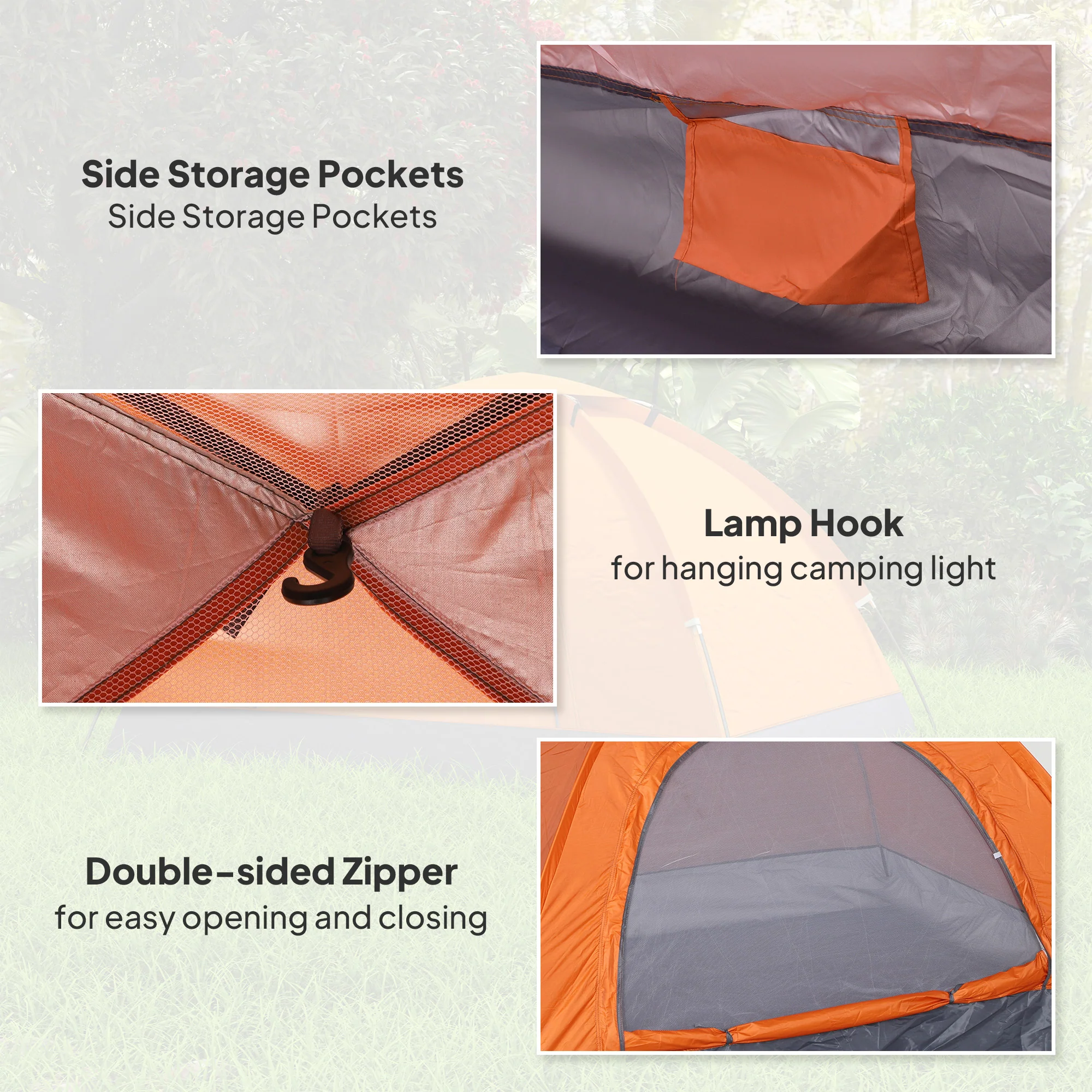 Outsunny Camping Tent for 2 Person Dome Tent w/ Storage Pocket Orange - Image 4