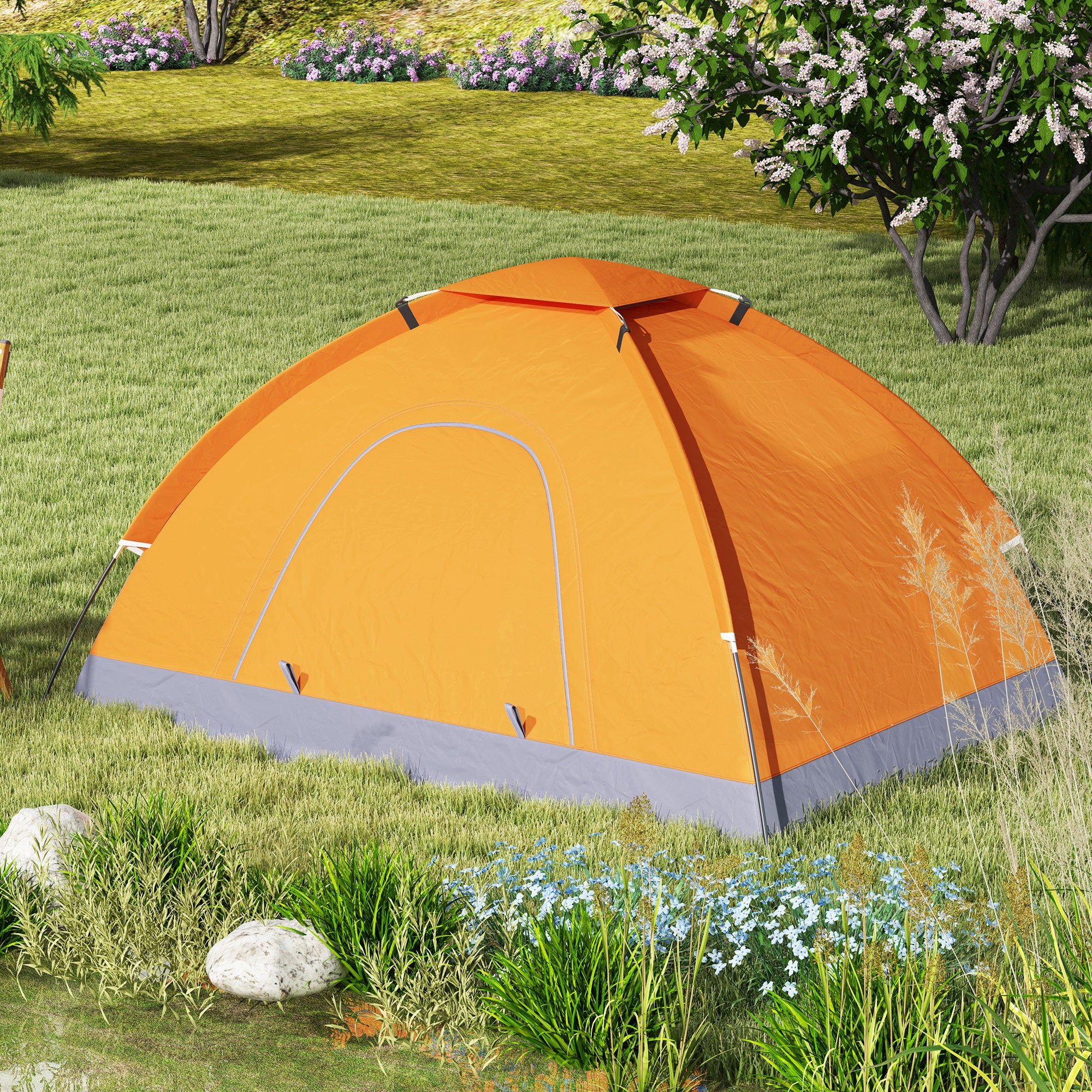 Outsunny Camping Tent for 2 Person Dome Tent w/ Storage Pocket Orange - Image 8