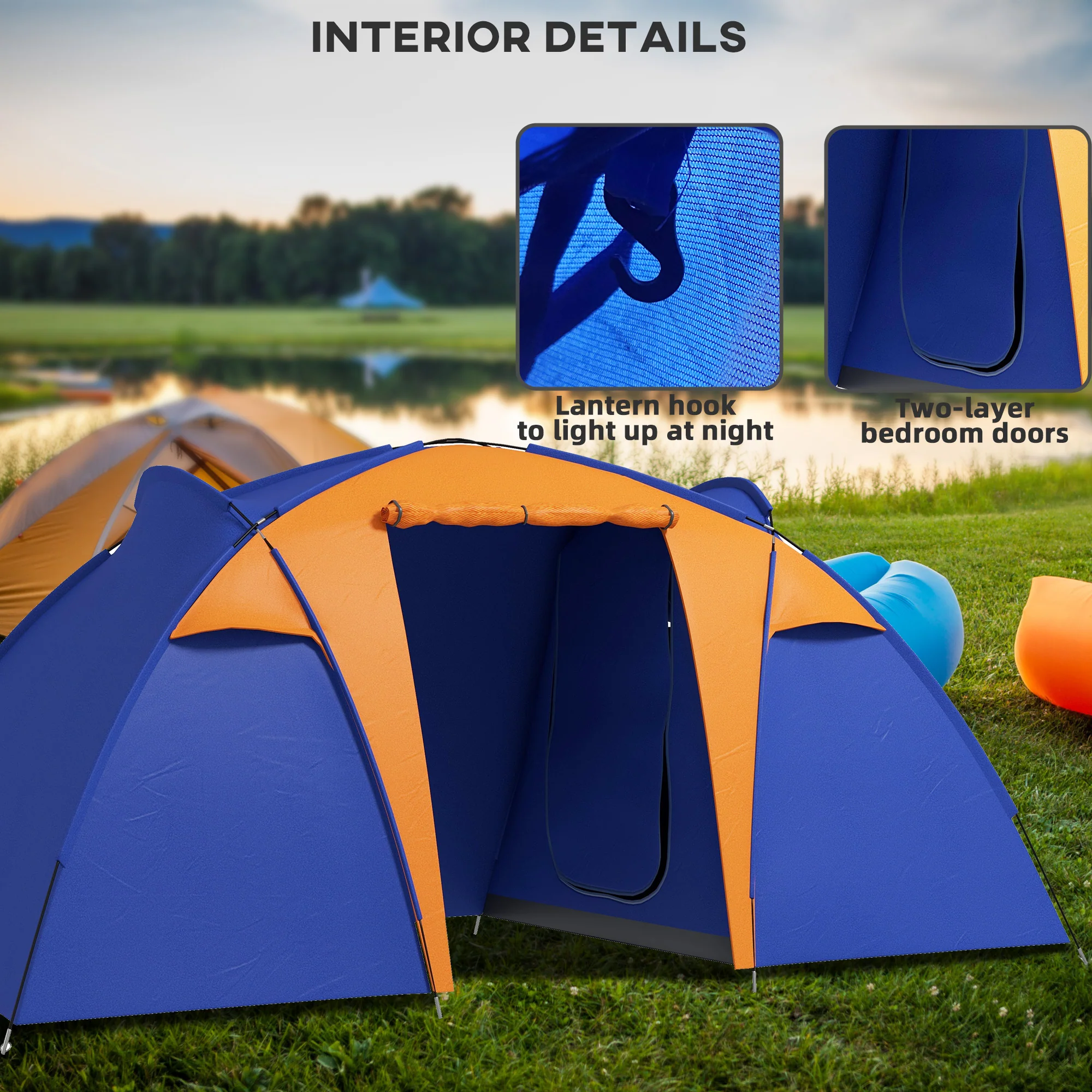Outsunny Camping Tent with 2 Bedroom, Living Area and Awning for 4-6 Person - Image 6