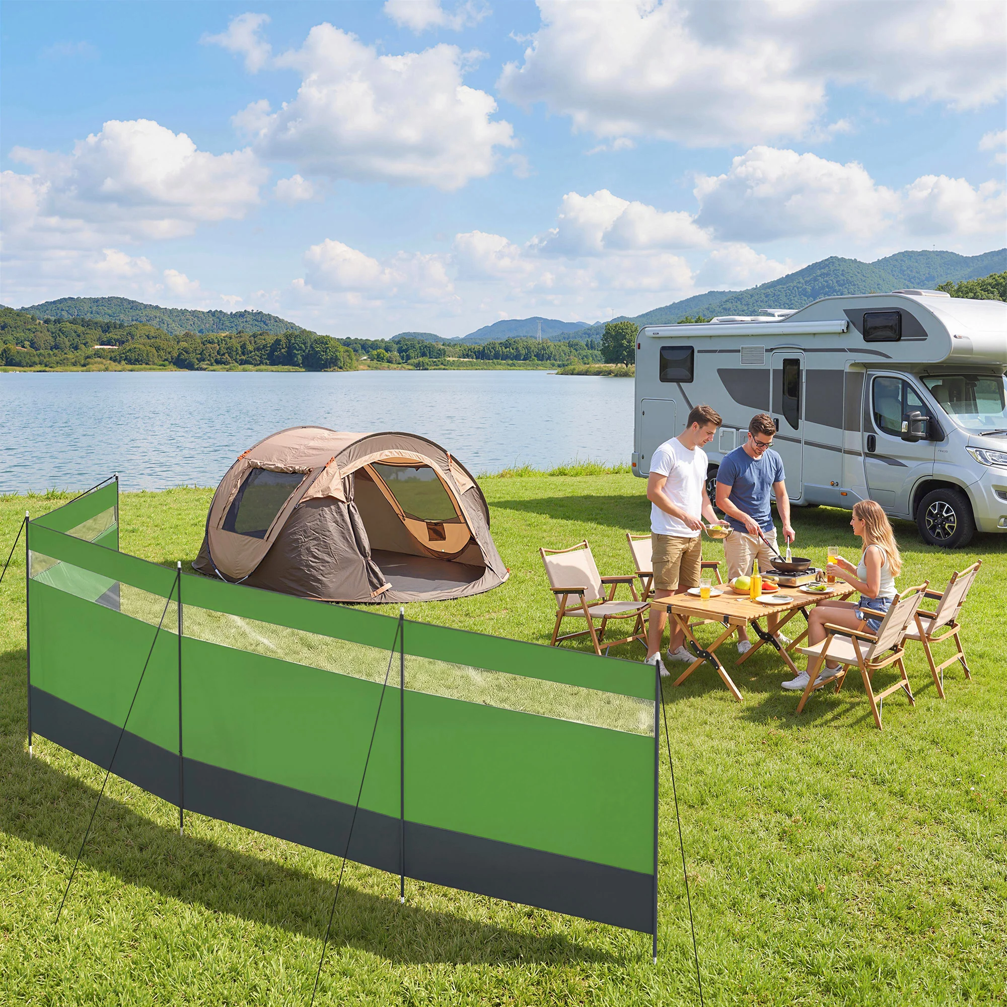 Outsunny Camping Windbreaks with Clear Windows, Army Green - Image 17