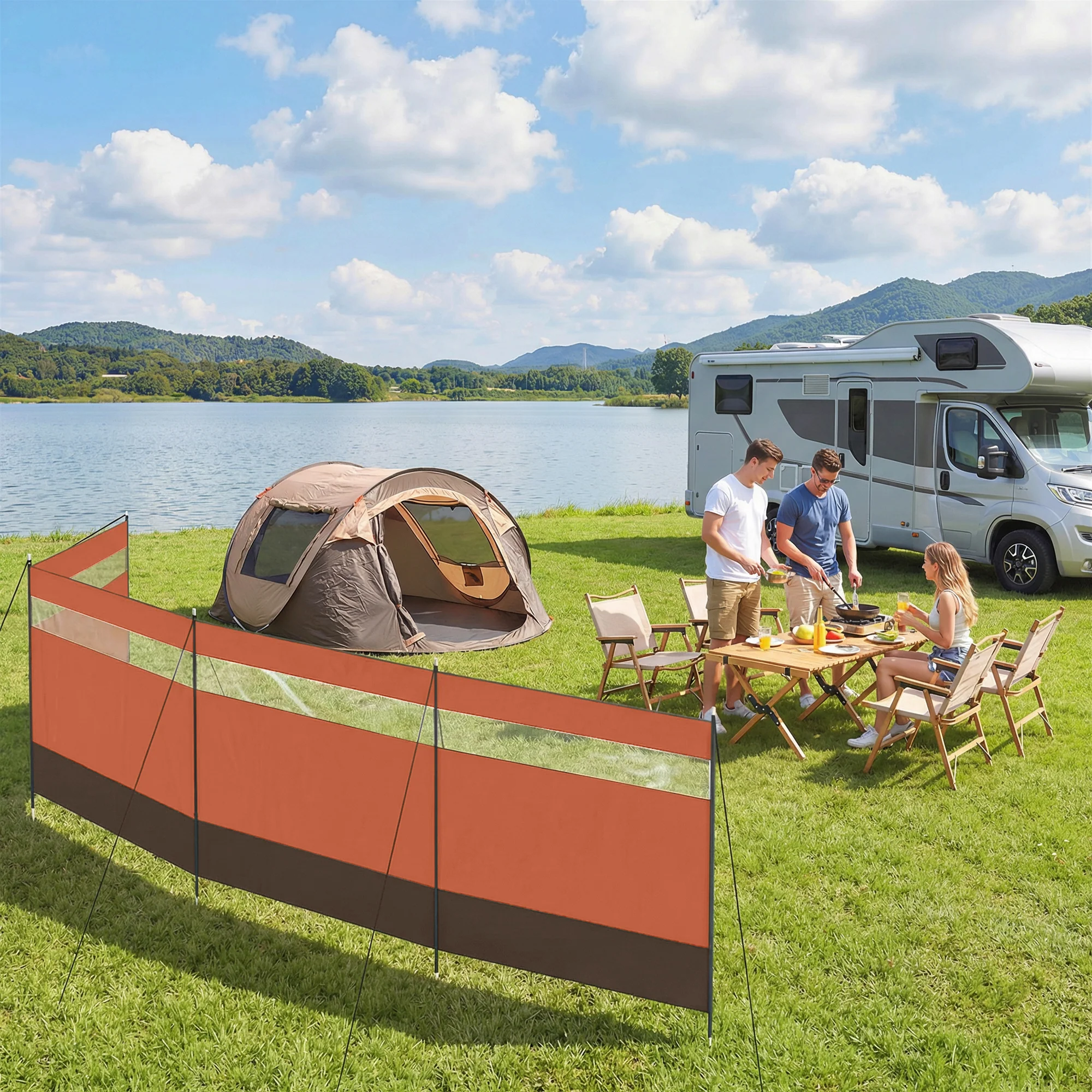 Outsunny Camping Windbreaks with Clear Windows, Orange - Image 17