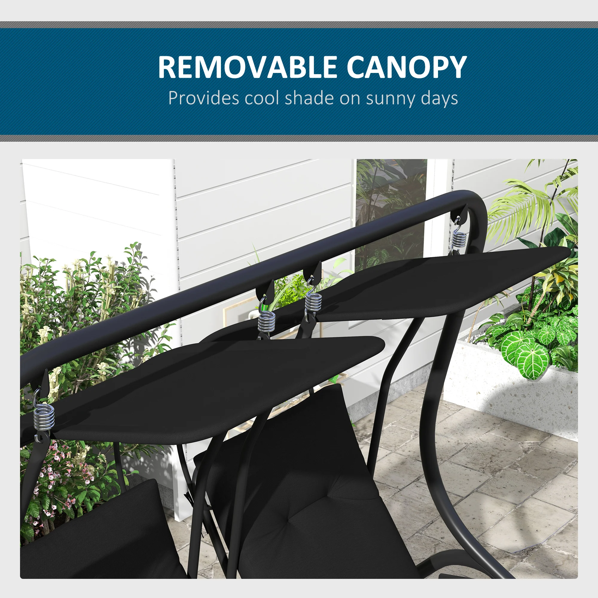 Outsunny Canopy Swing 2 Separate Relax Chairs w/ Handrails, Cup Holders - Image 7