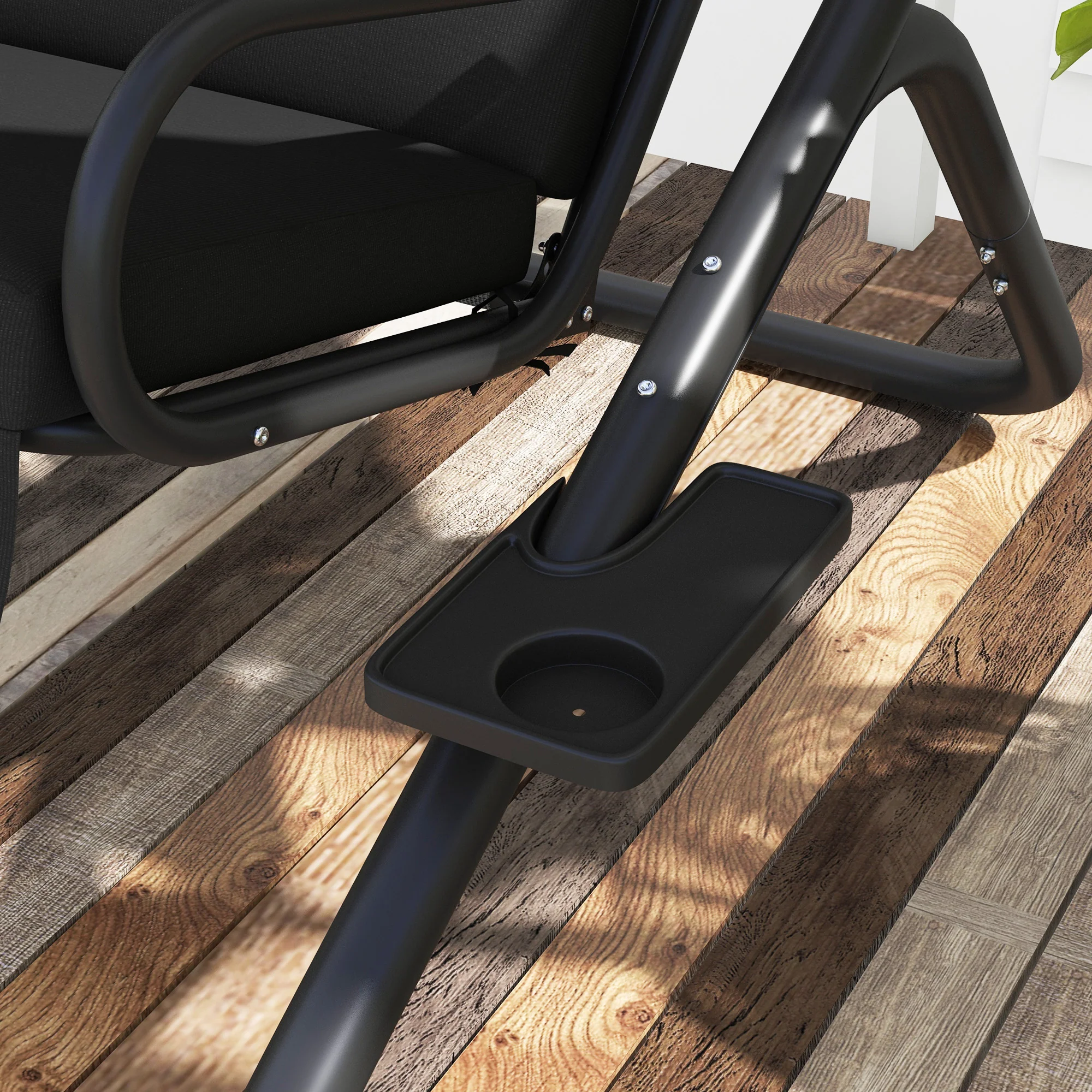 Outsunny Canopy Swing 2 Separate Relax Chairs w/ Handrails, Cup Holders - Image 9