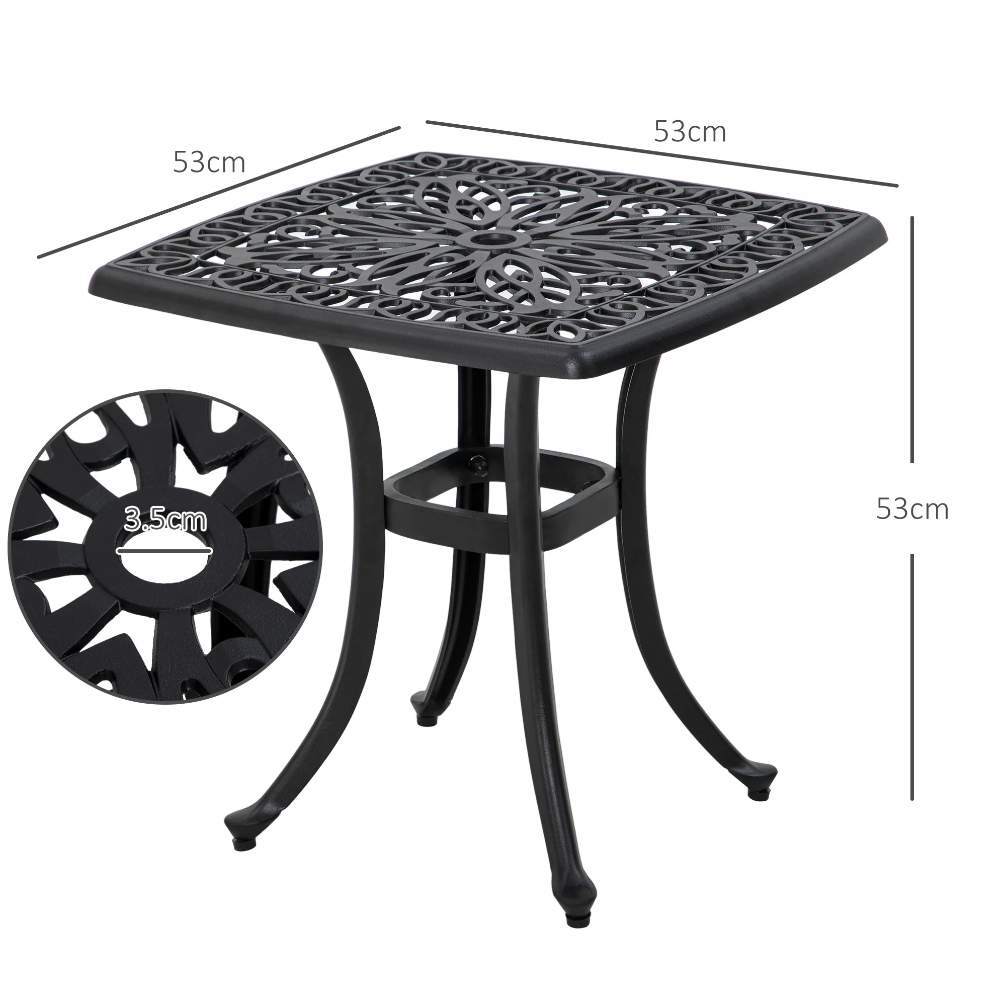 Outsunny Cast Aluminium Bistro Table With Umbrella Hole, Black - Image 5