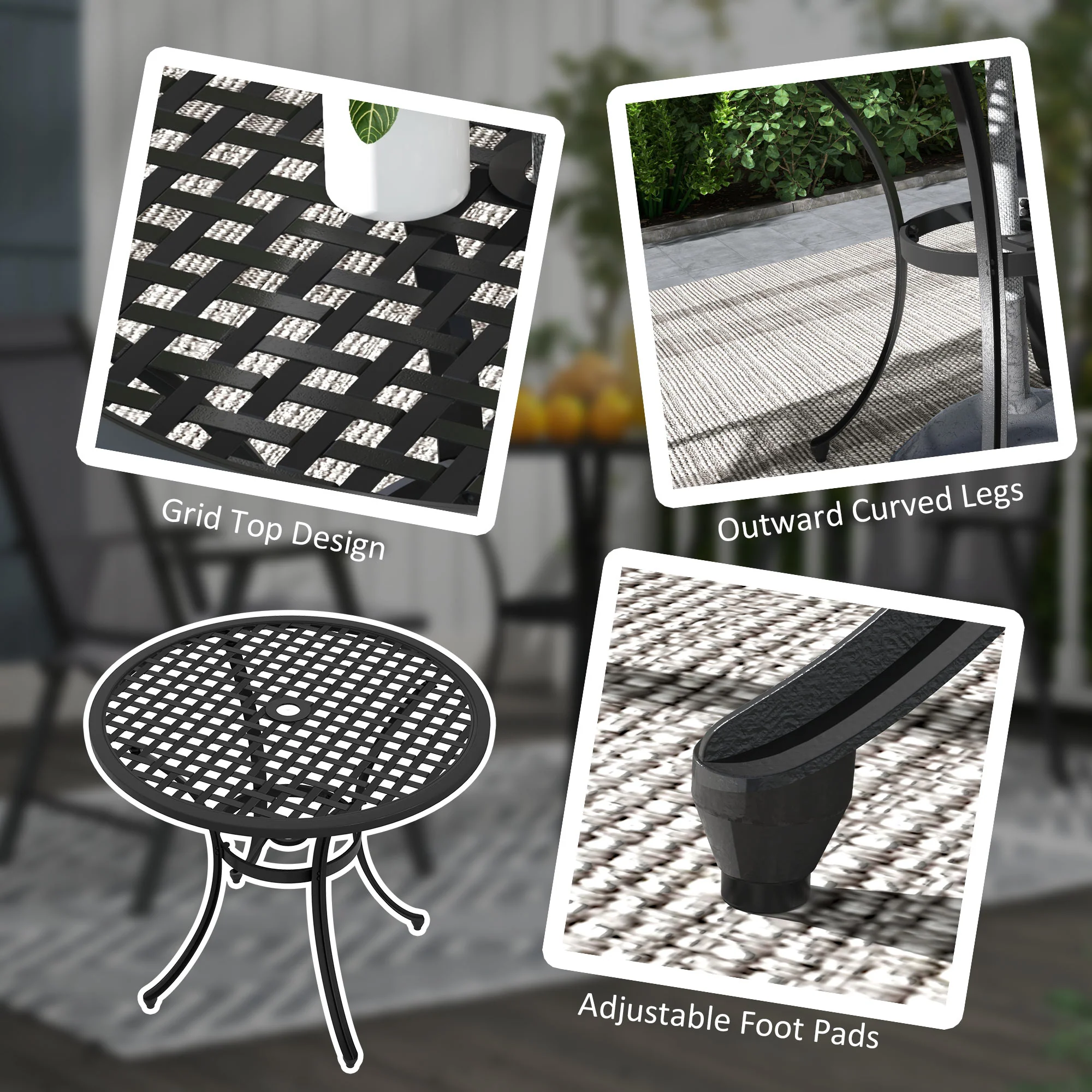 Outsunny Cast Aluminium Bistro Table with Umbrella Hole for Balcony, Black - Image 6