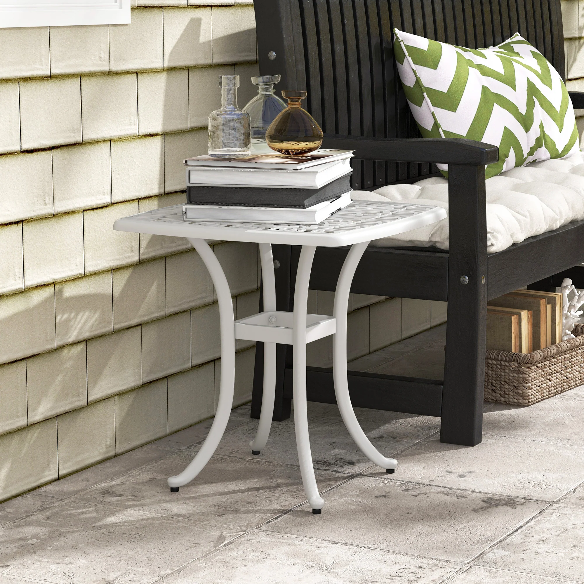 Outsunny Cast Aluminium Bistro Table With Umbrella Hole, White - Image 16