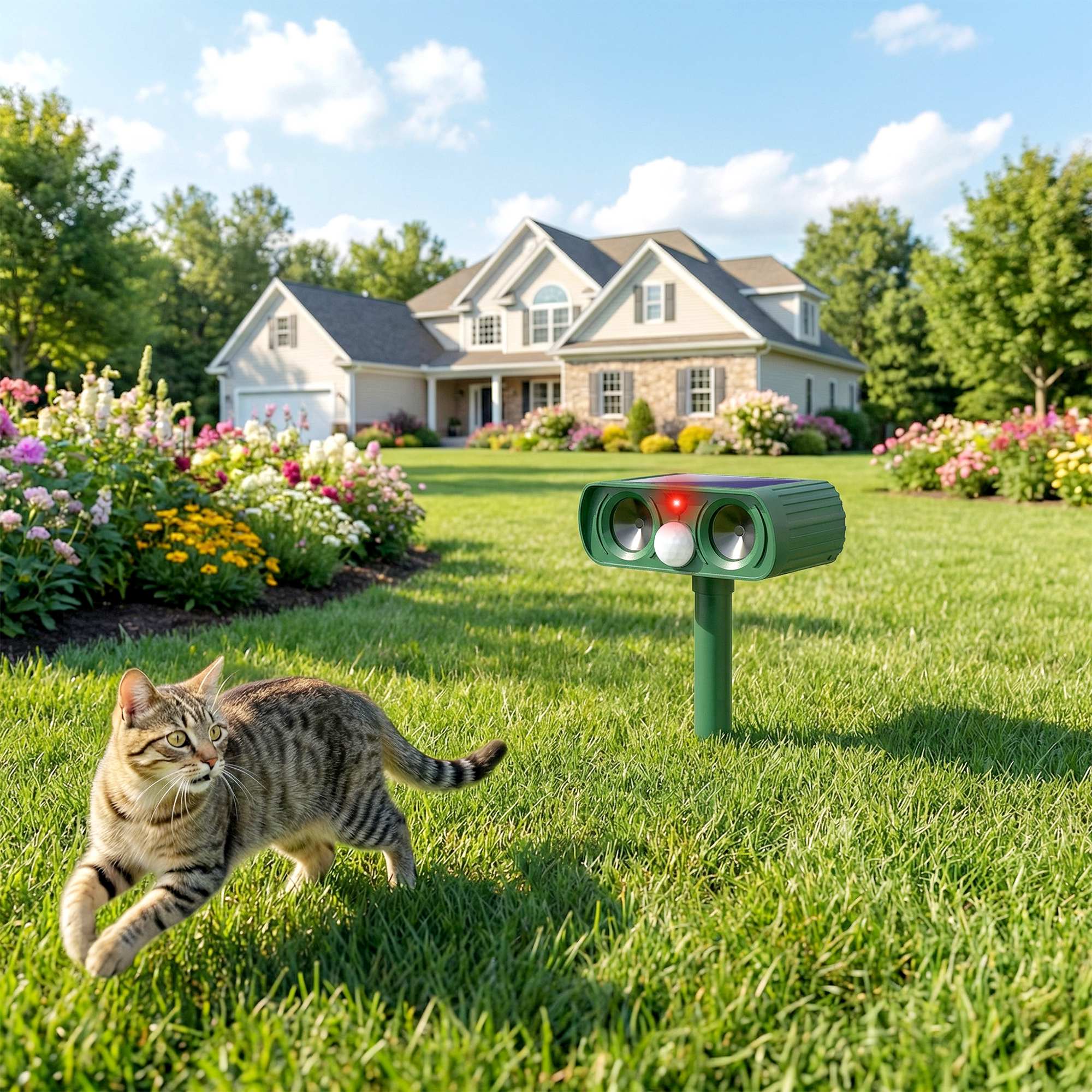 Outsunny Cat Repellent For Gardens, Solar Ultrasonic PIR Fox Cat Deterrent - Image 2