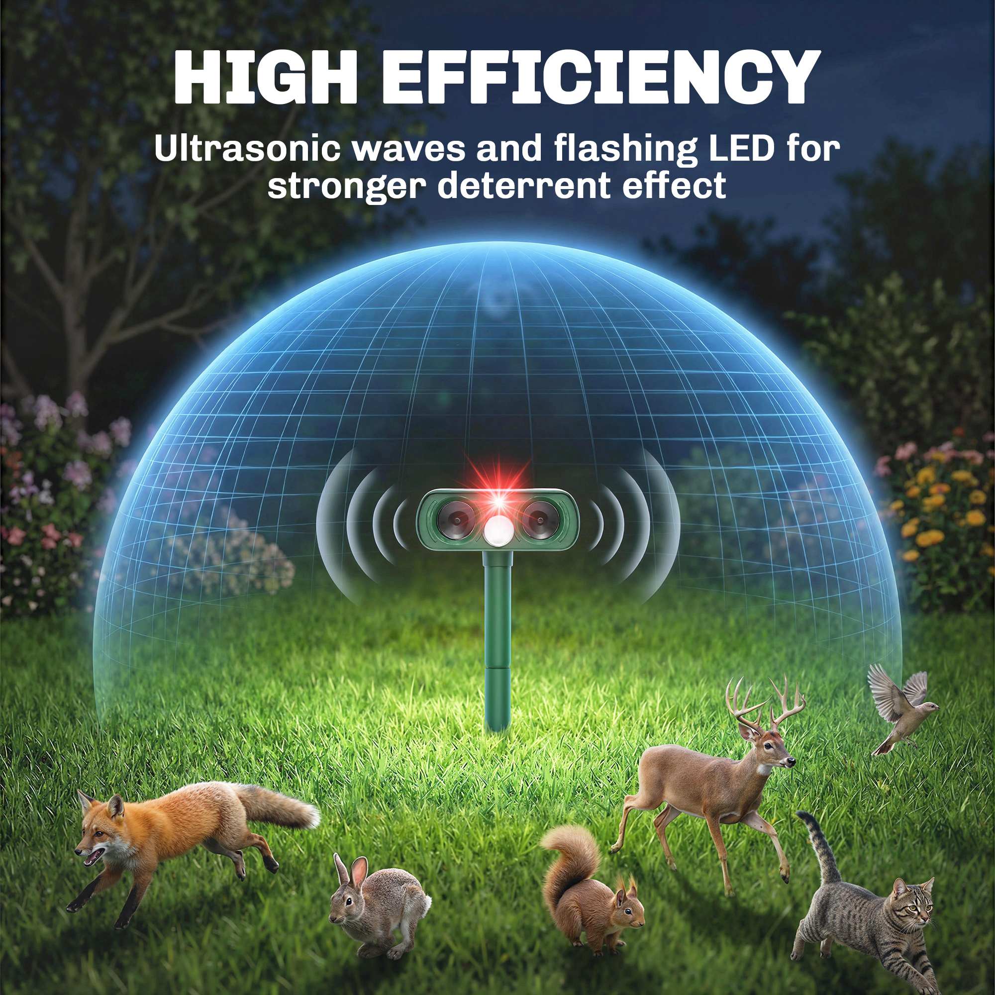 Outsunny Cat Repellent For Gardens, Solar Ultrasonic PIR Fox Cat Deterrent - Image 3