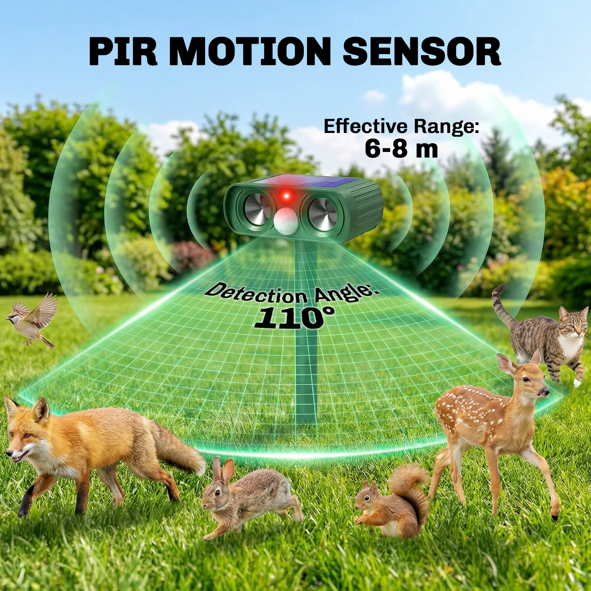 Outsunny Cat Repellent For Gardens, Solar Ultrasonic PIR Fox Cat Deterrent - Image 4