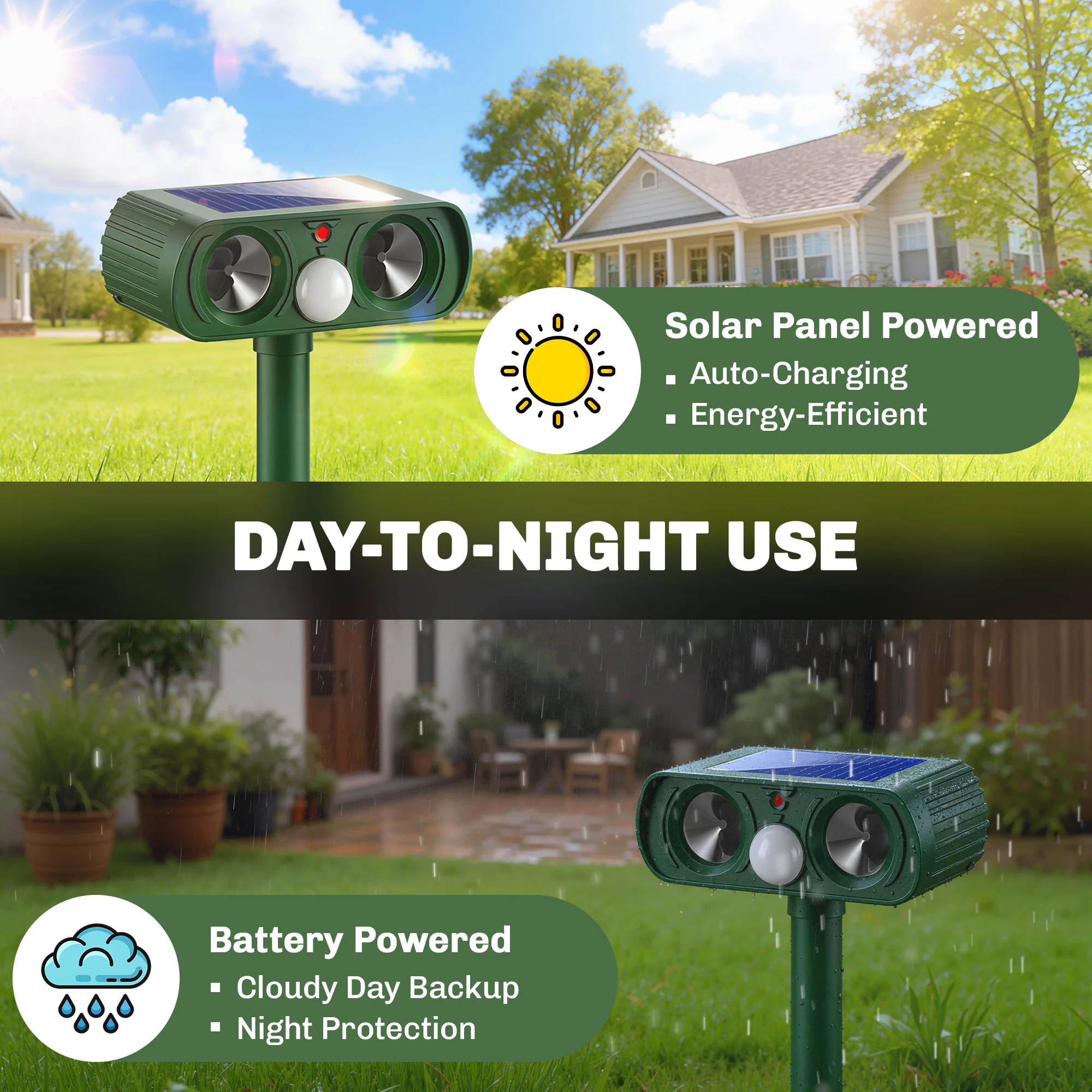 Outsunny Cat Repellent For Gardens, Solar Ultrasonic PIR Fox Cat Deterrent - Image 6