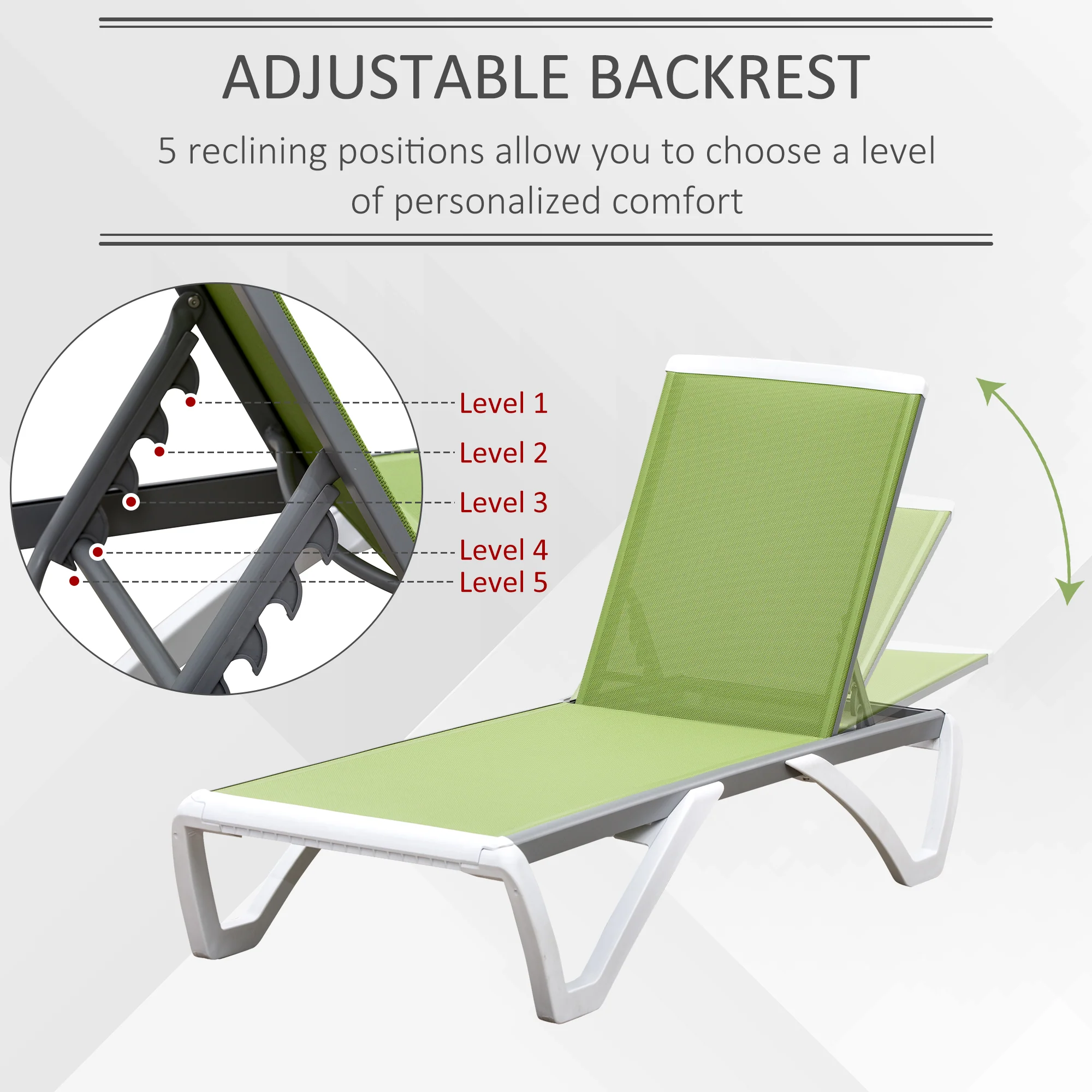 Outsunny Chaise Patio Lounge with 5-Level Adjustable Back Green - Image 3