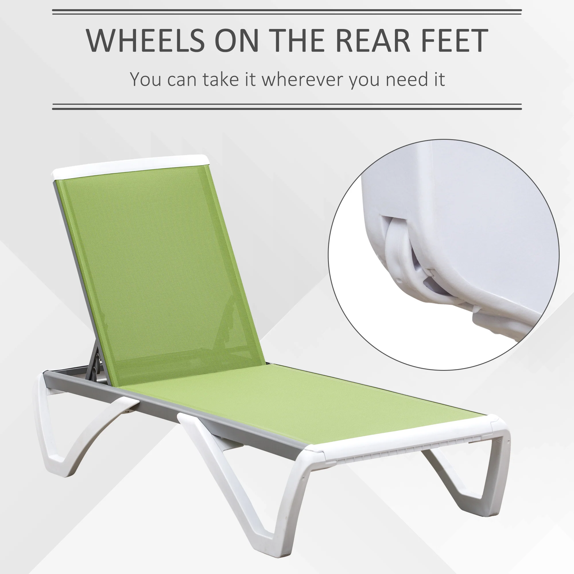Outsunny Chaise Patio Lounge with 5-Level Adjustable Back Green - Image 6