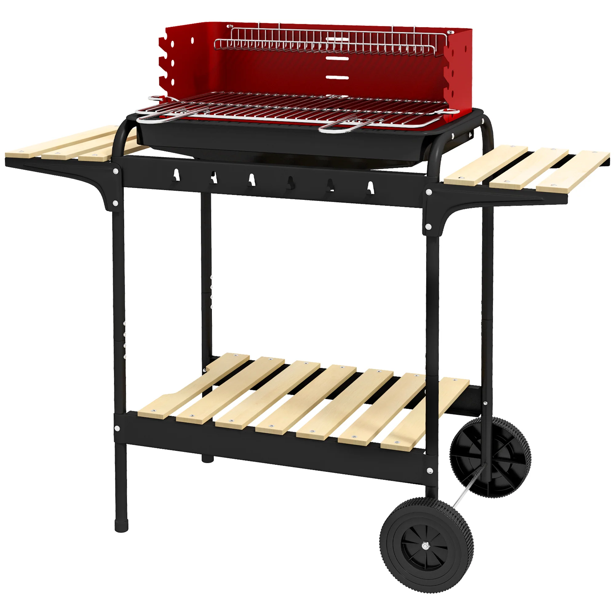 Outsunny Charcoal Barbecue BBQ Grill Trolley W/ 5-level Grill Height Ash Catcher - Image 10