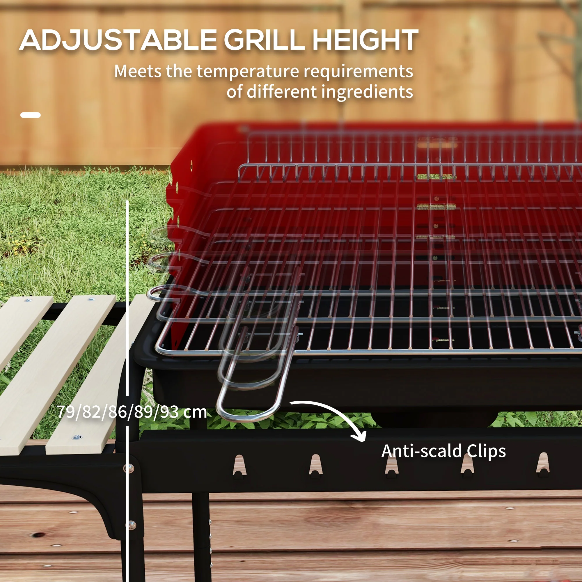 Outsunny Charcoal Barbecue BBQ Grill Trolley W/ 5-level Grill Height Ash Catcher - Image 13
