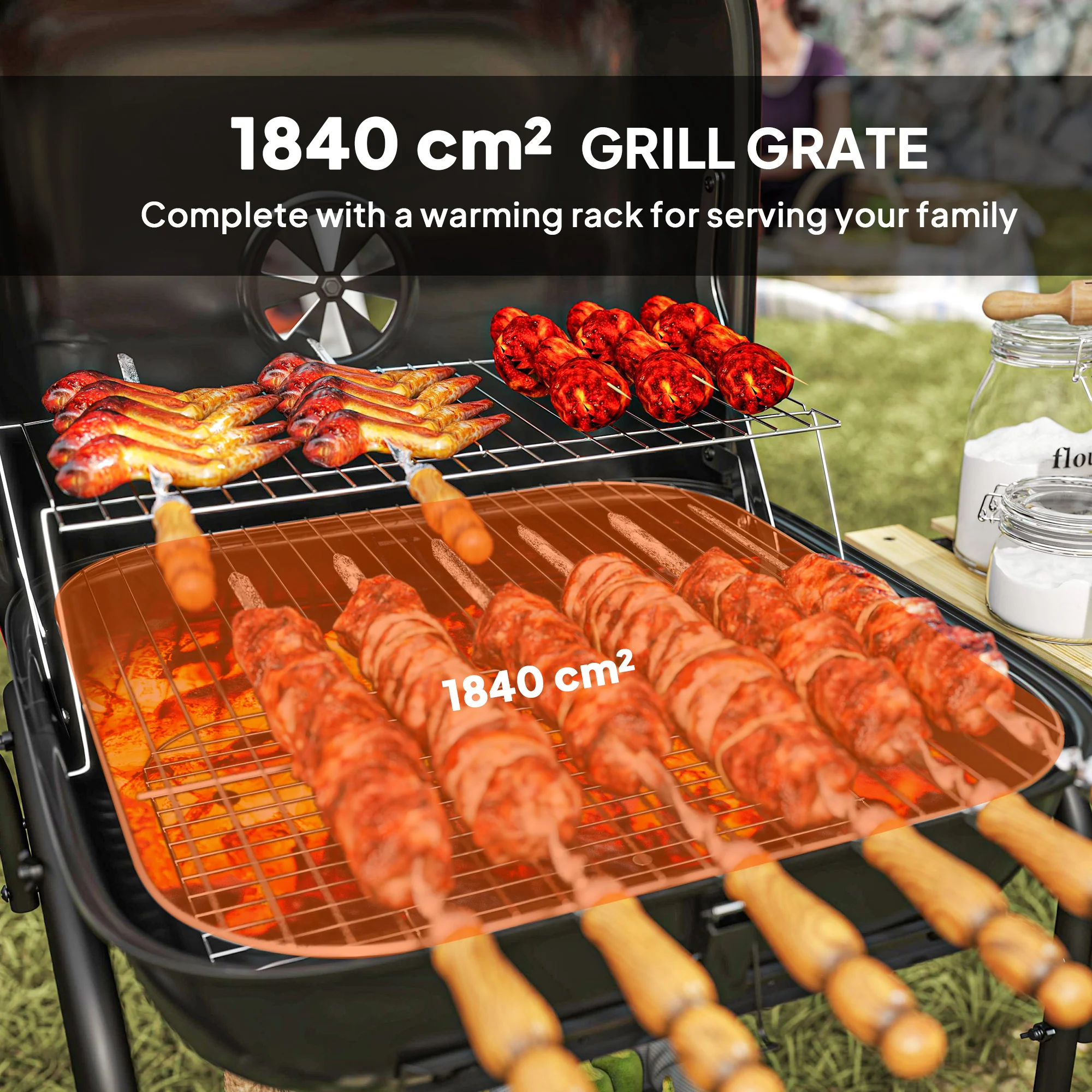 Outsunny Charcoal Barbecue Grill Portable BBQ With Lockable Lid, Vent - Image 12