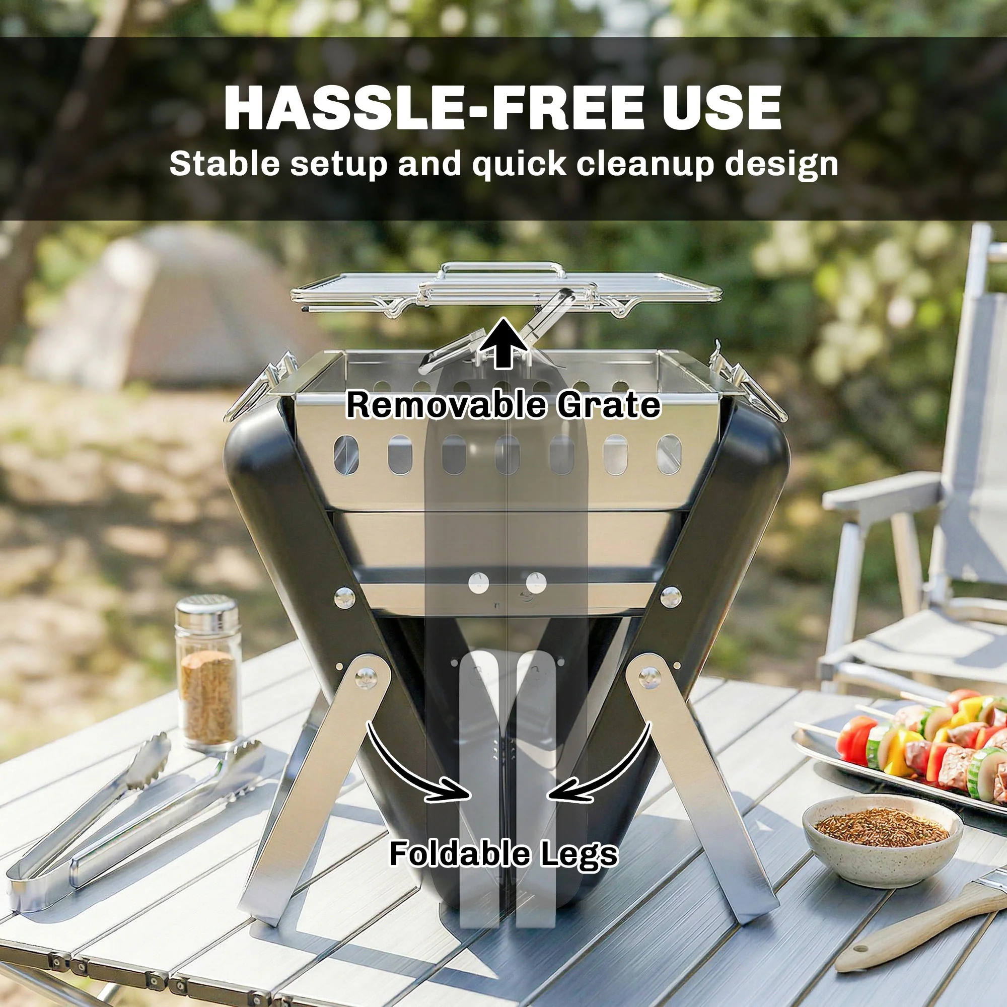 Outsunny Charcoal BBQ Grill Portable With Tilting Grate Black - Image 8