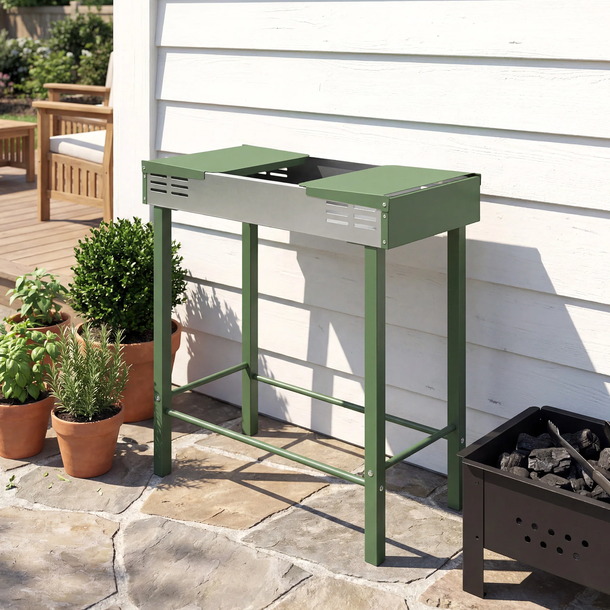 Outsunny Charcoal Spit Roasting Machine w/ 3-Tier Grill Grate, Dark Green - Image 9