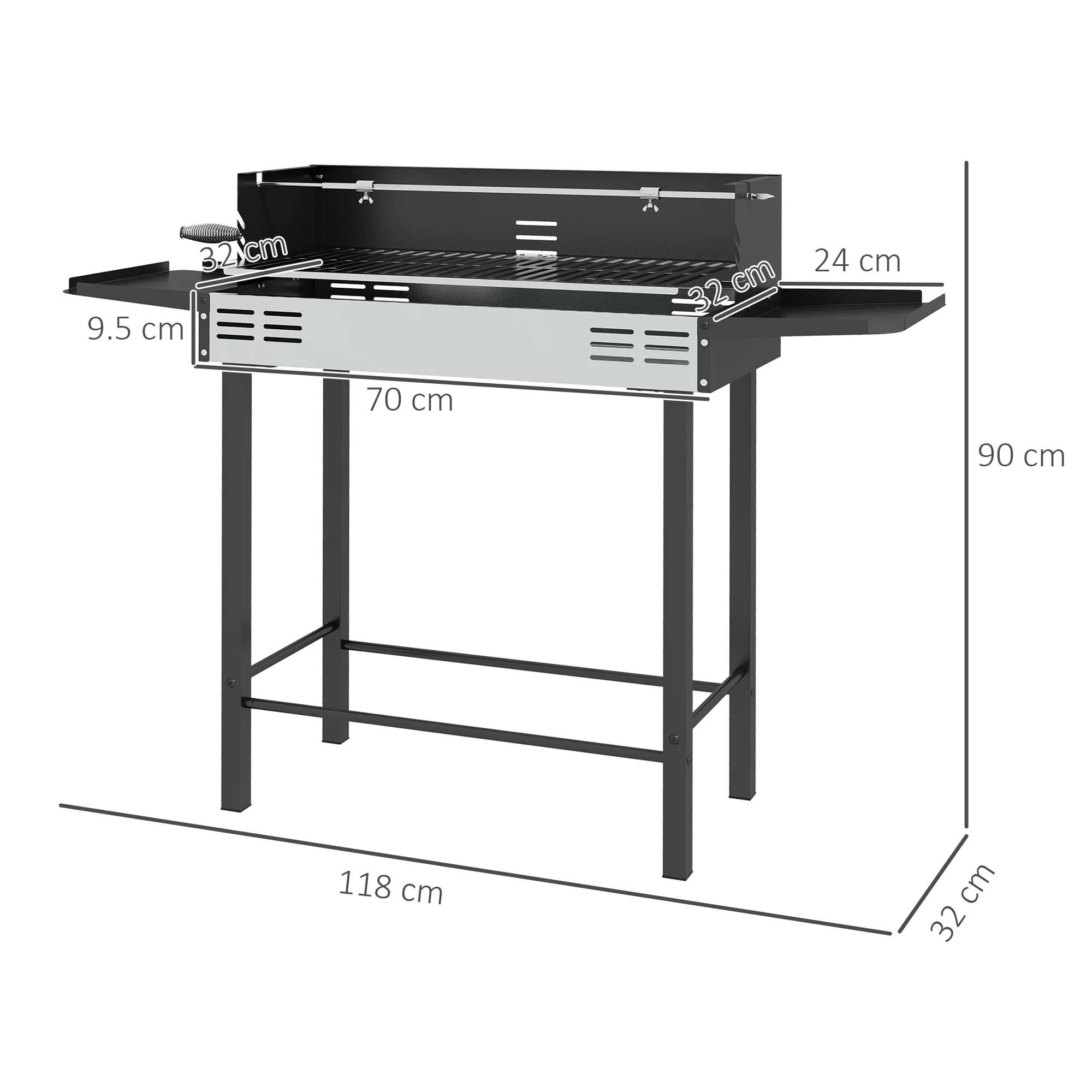 Outsunny Charcoal Spit Roasting Machine w/ 3-Tier Grill Grate & Foldable Shelves - Image 5