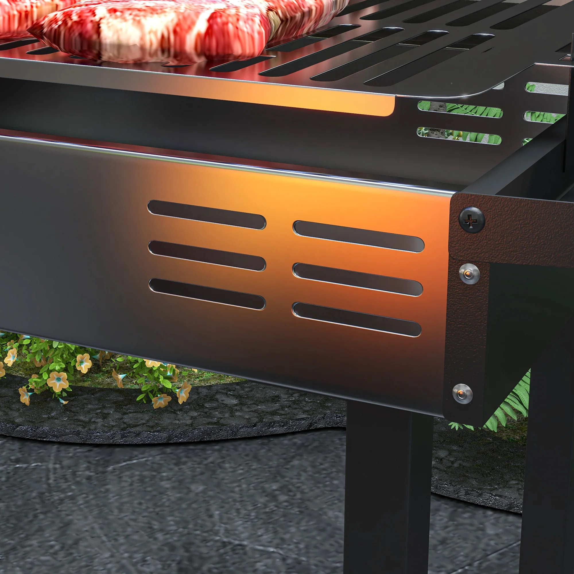 Outsunny Charcoal Spit Roasting Machine w/ 3-Tier Grill Grate & Foldable Shelves - Image 8