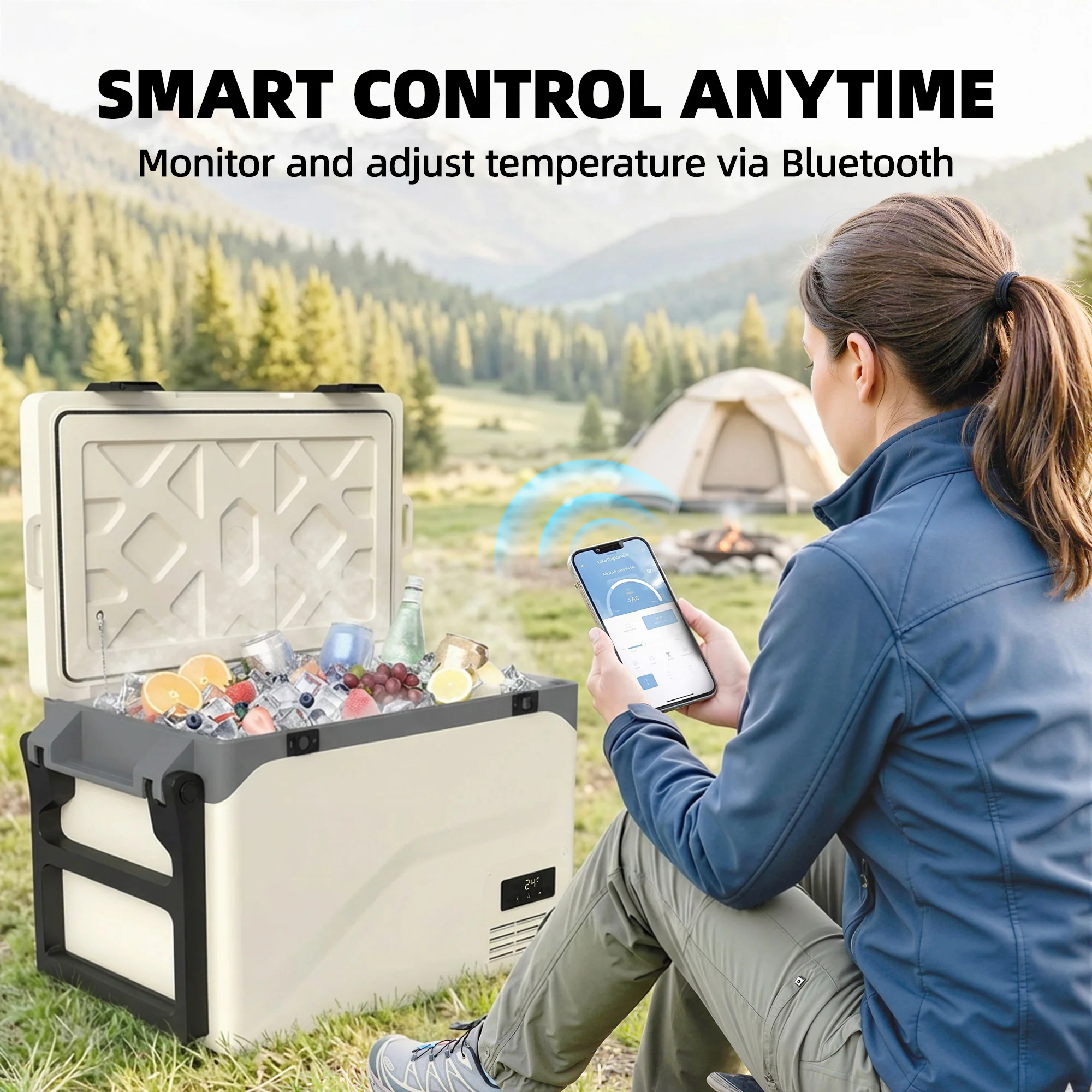 Outsunny Compressor Car Fridge Freezer, Camping Refrigerator W/ App Control - Image 4