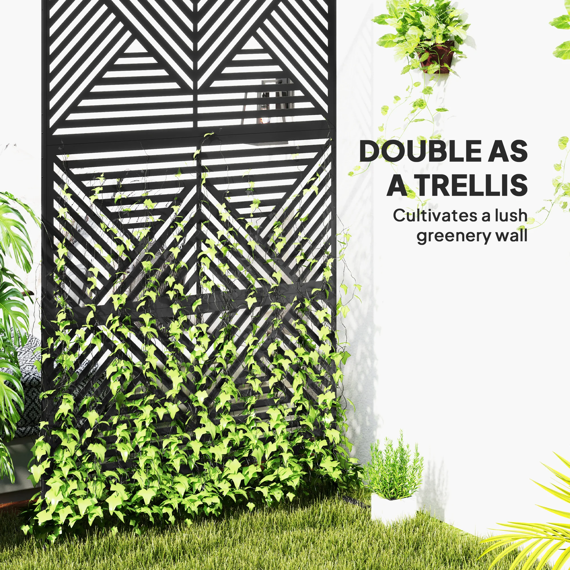 Outsunny Decorative Outdoor Divider Privacy Panel with Stand, Rhombus - Image 3