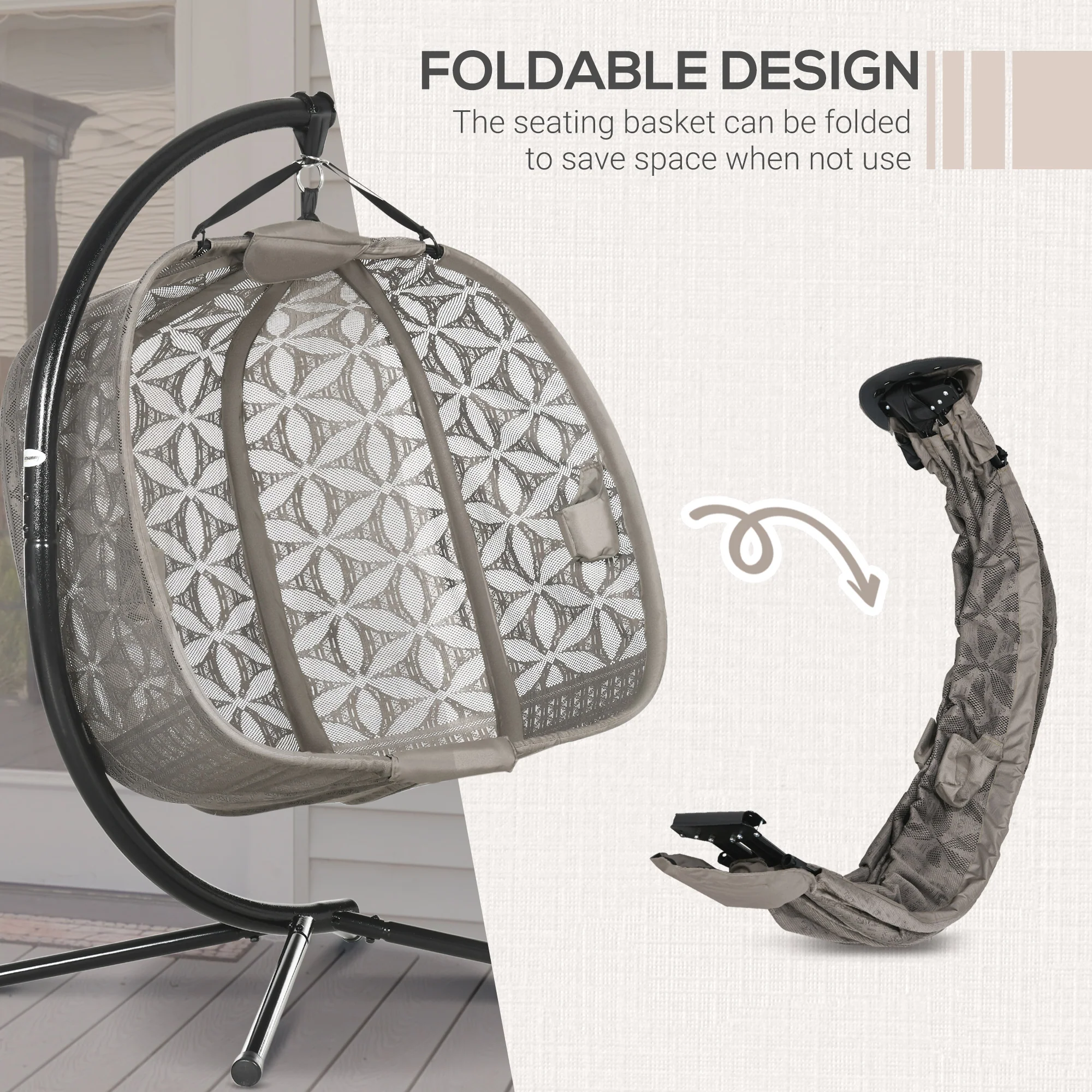 Outsunny Double Hanging Swing Chair  w/ Stand & Cup Holders, Brown - Image 4