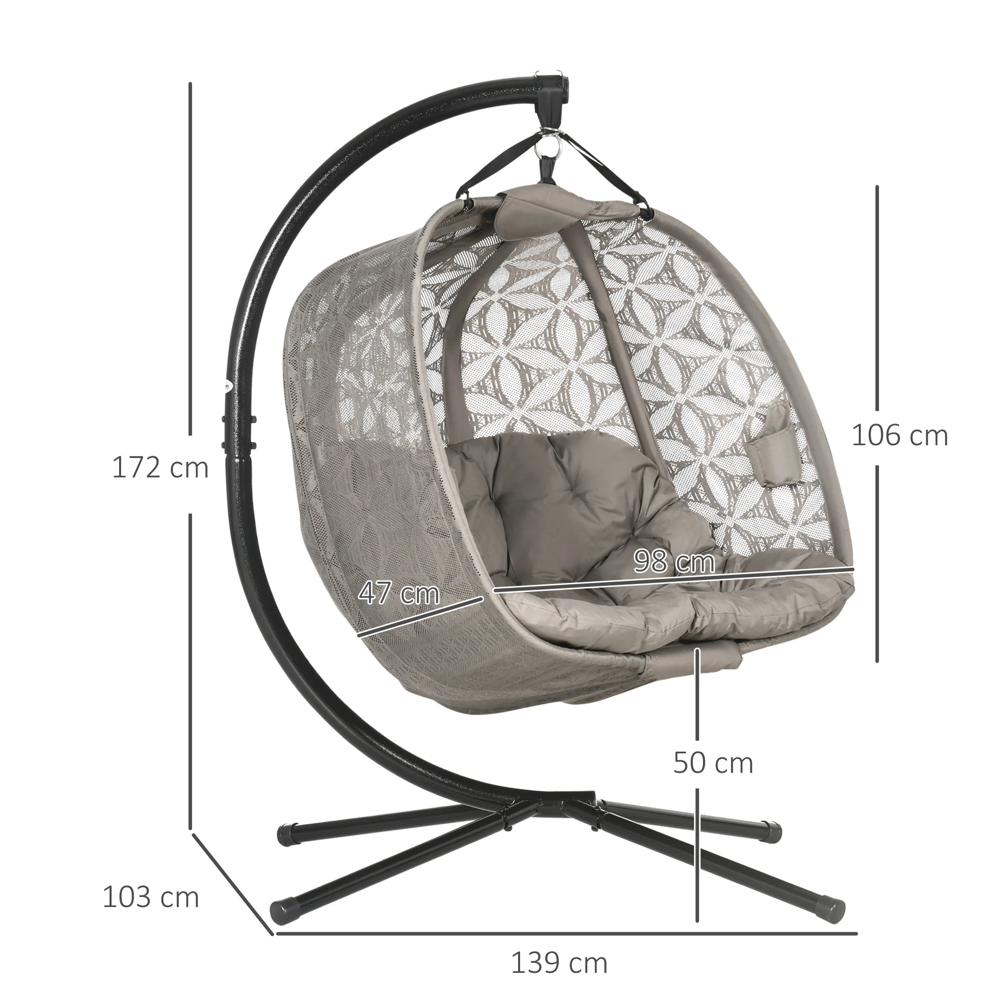 Outsunny Double Hanging Swing Chair  w/ Stand & Cup Holders, Brown - Image 5