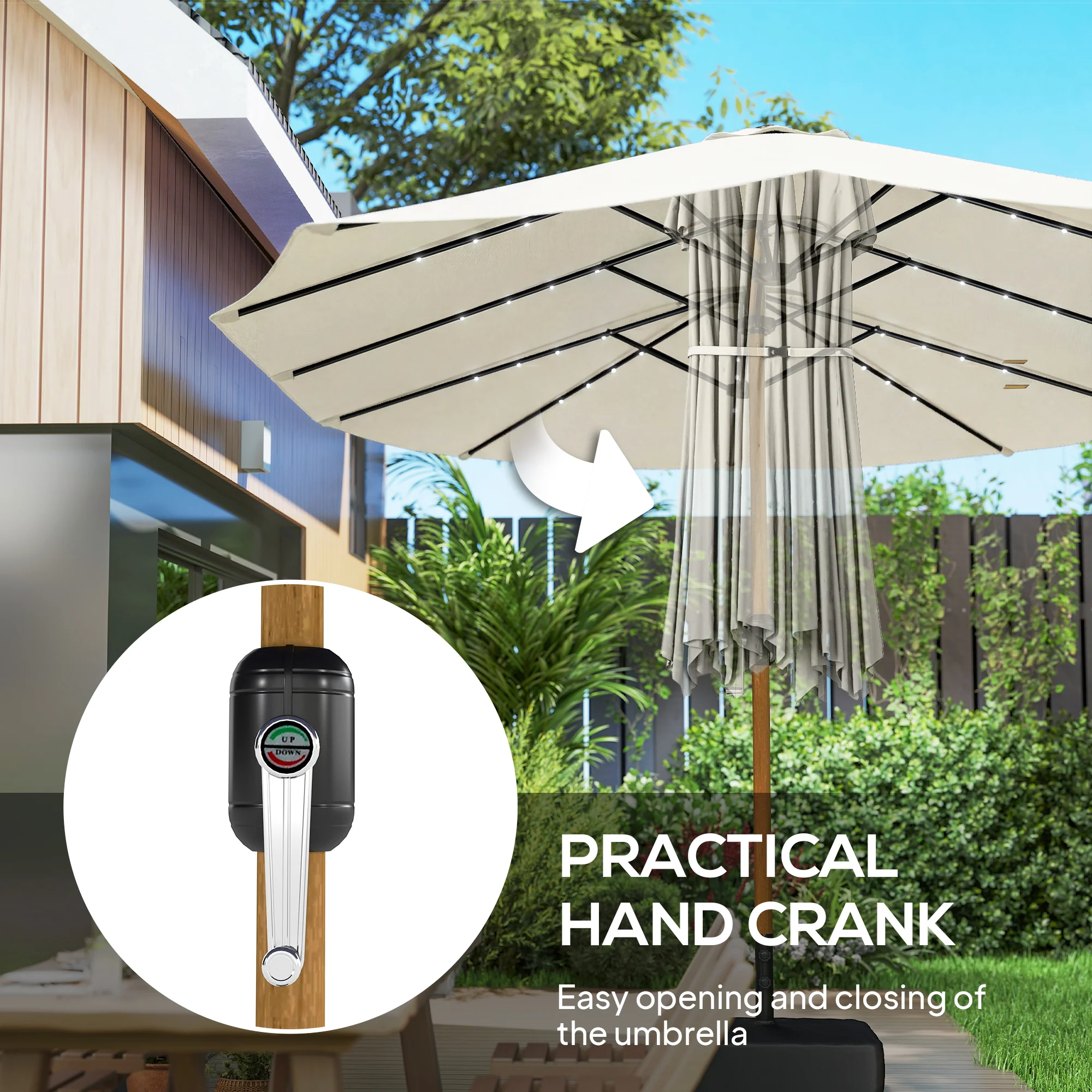 Outsunny Double Sided Garden Parasol With 48 Solar LED Lights 4.6m Cream White - Image 6