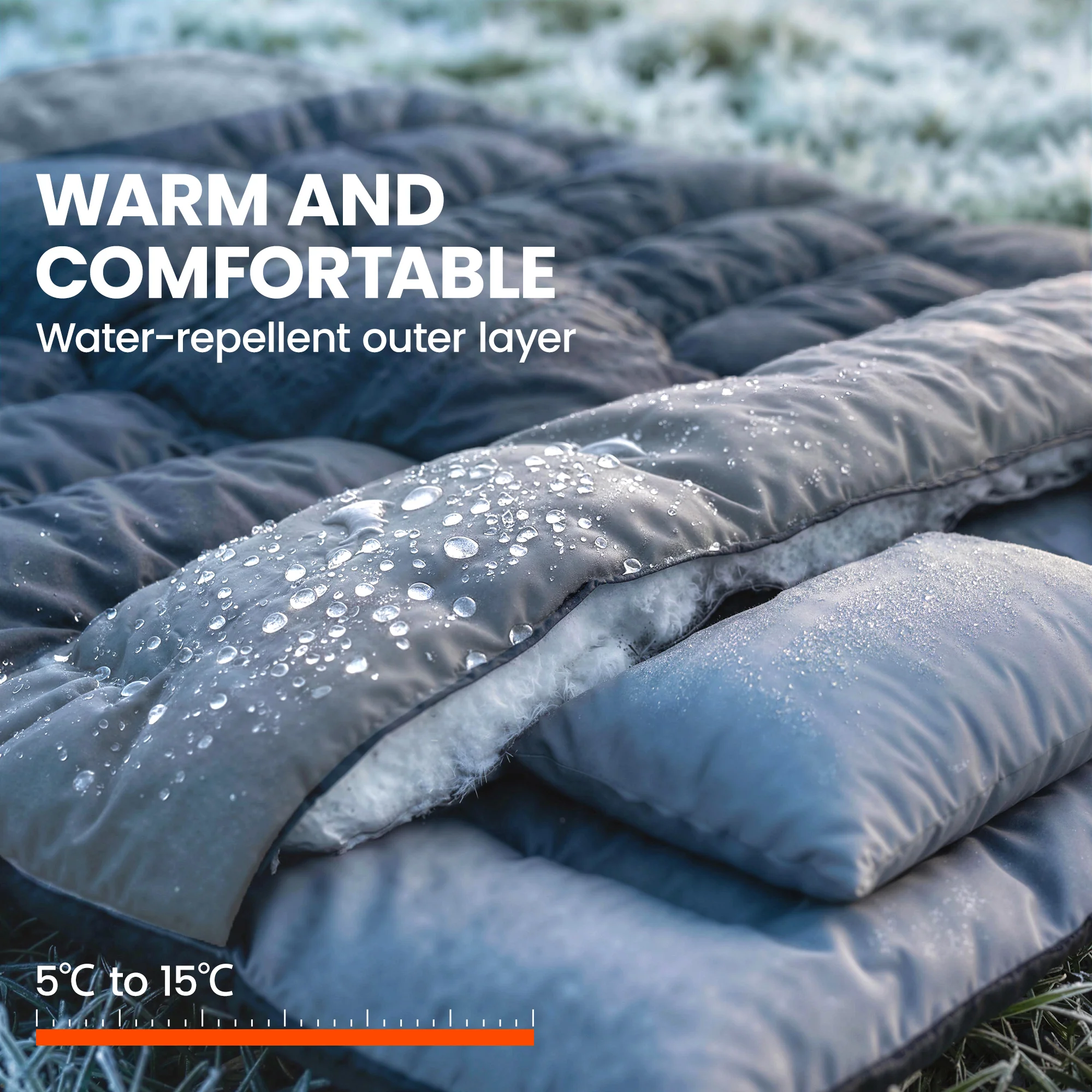 Outsunny Double Sleeping Bag With 2 Pillows, 220 X 160cm Sleeping Bag Grey - Image 4