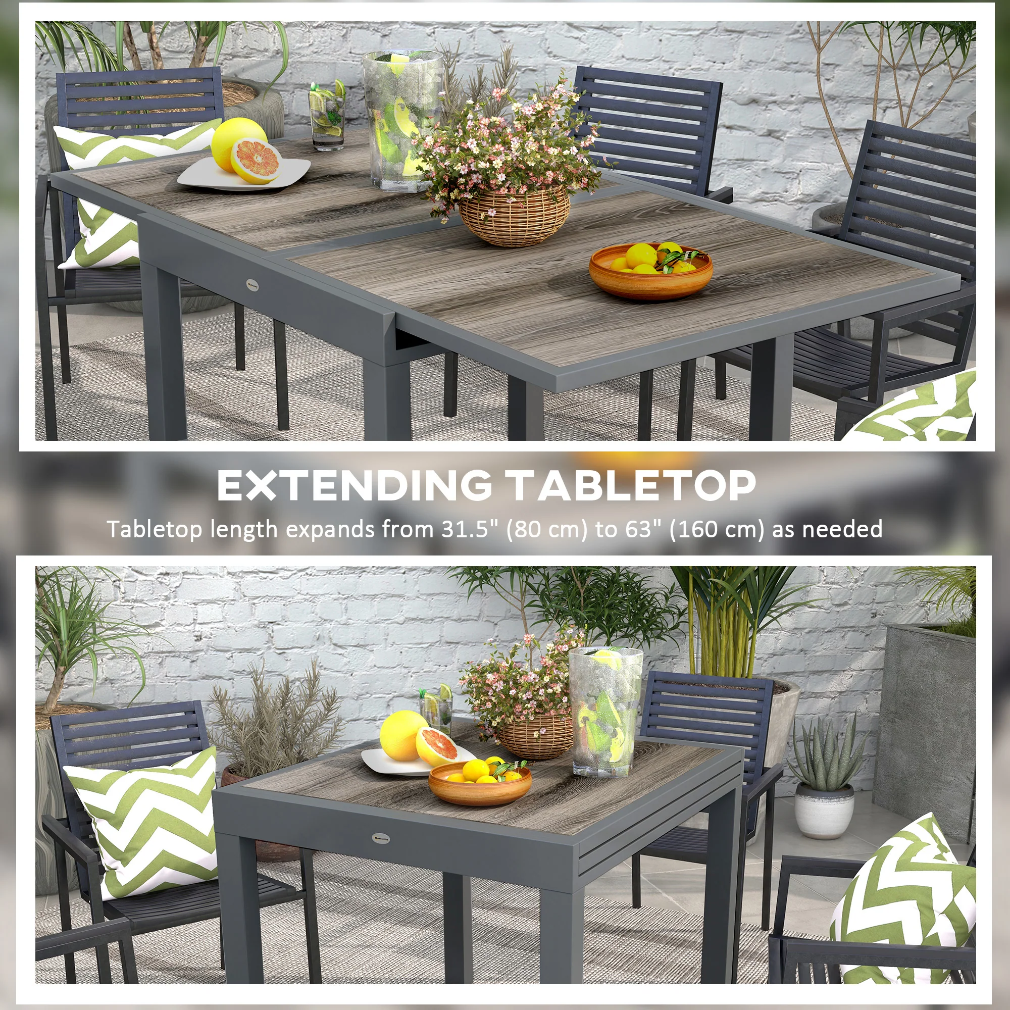 Outsunny Extendable Outdoor Dining Table Aluminium Rectangle Patio Table Grey - Image 3