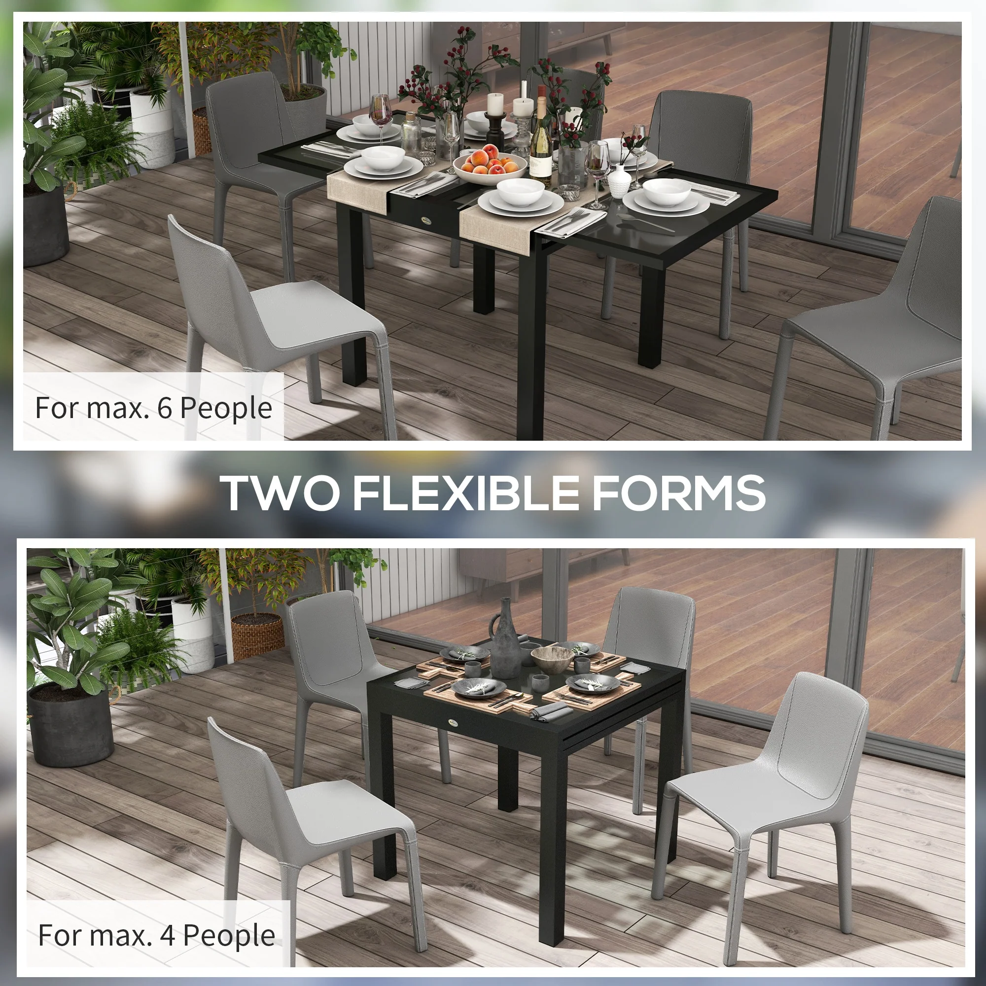 Outsunny Extendable Outdoor Dining Table Patio Table, Clear - Image 3