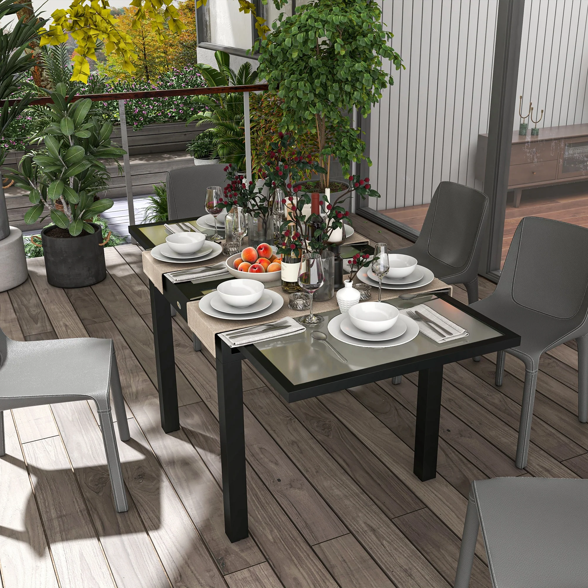 Outsunny Extendable Outdoor Dining Table Patio Table, Clear - Image 7