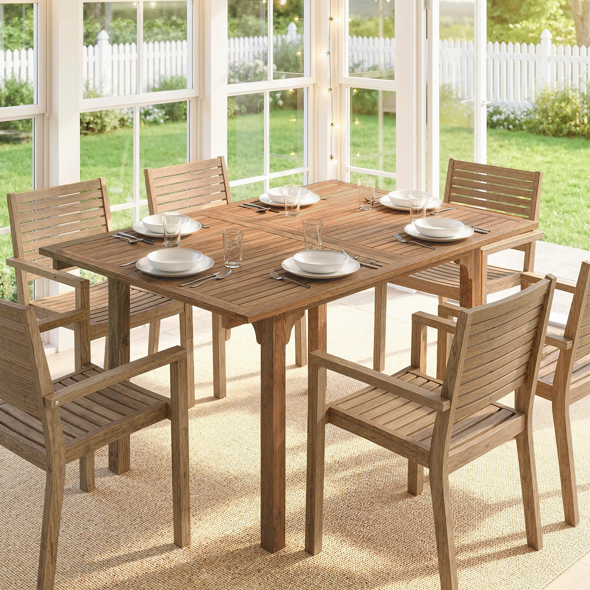 Outsunny Extending Garden Table, Acacia Wood Outdoor Dining Table For 6-8 - Image 7