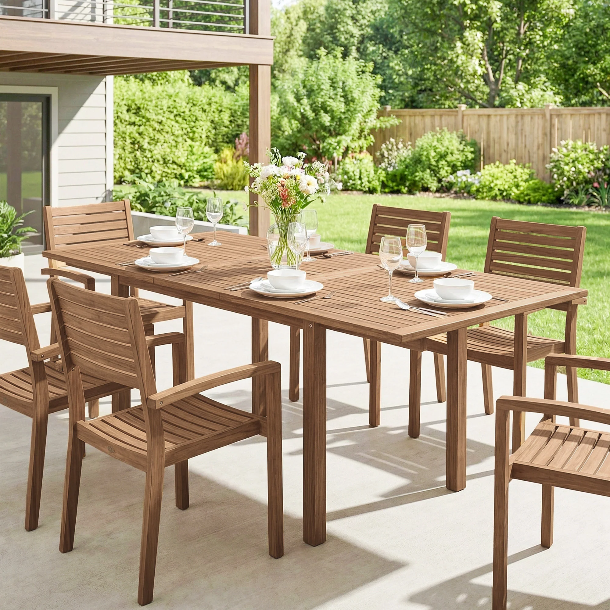Outsunny Extending Garden Table, Acacia Wood Outdoor Dining Table For 6-8 - Image 9