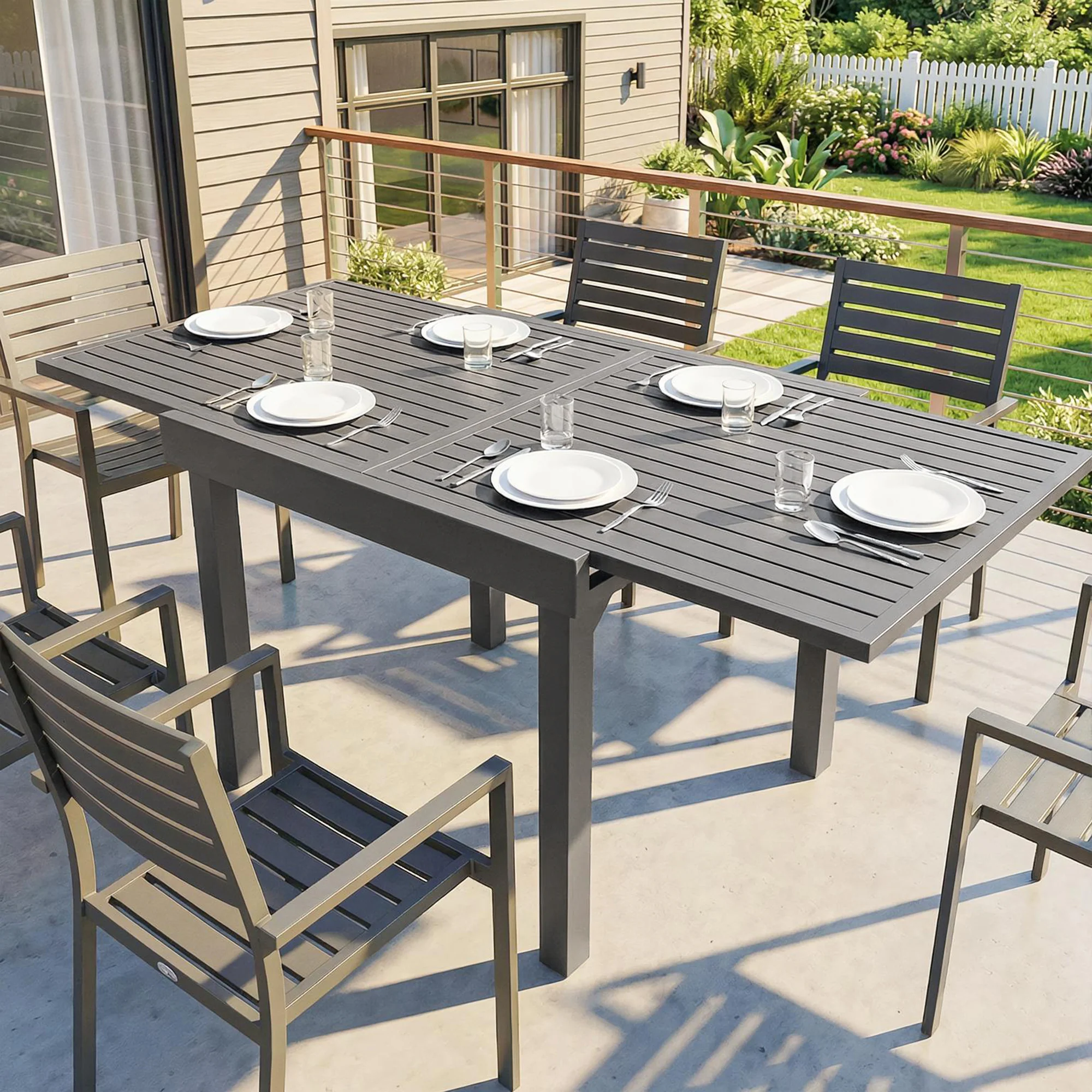 Outsunny Extending Garden Table For 4-8, Aluminium Outdoor Table, Dark Grey - Image 2