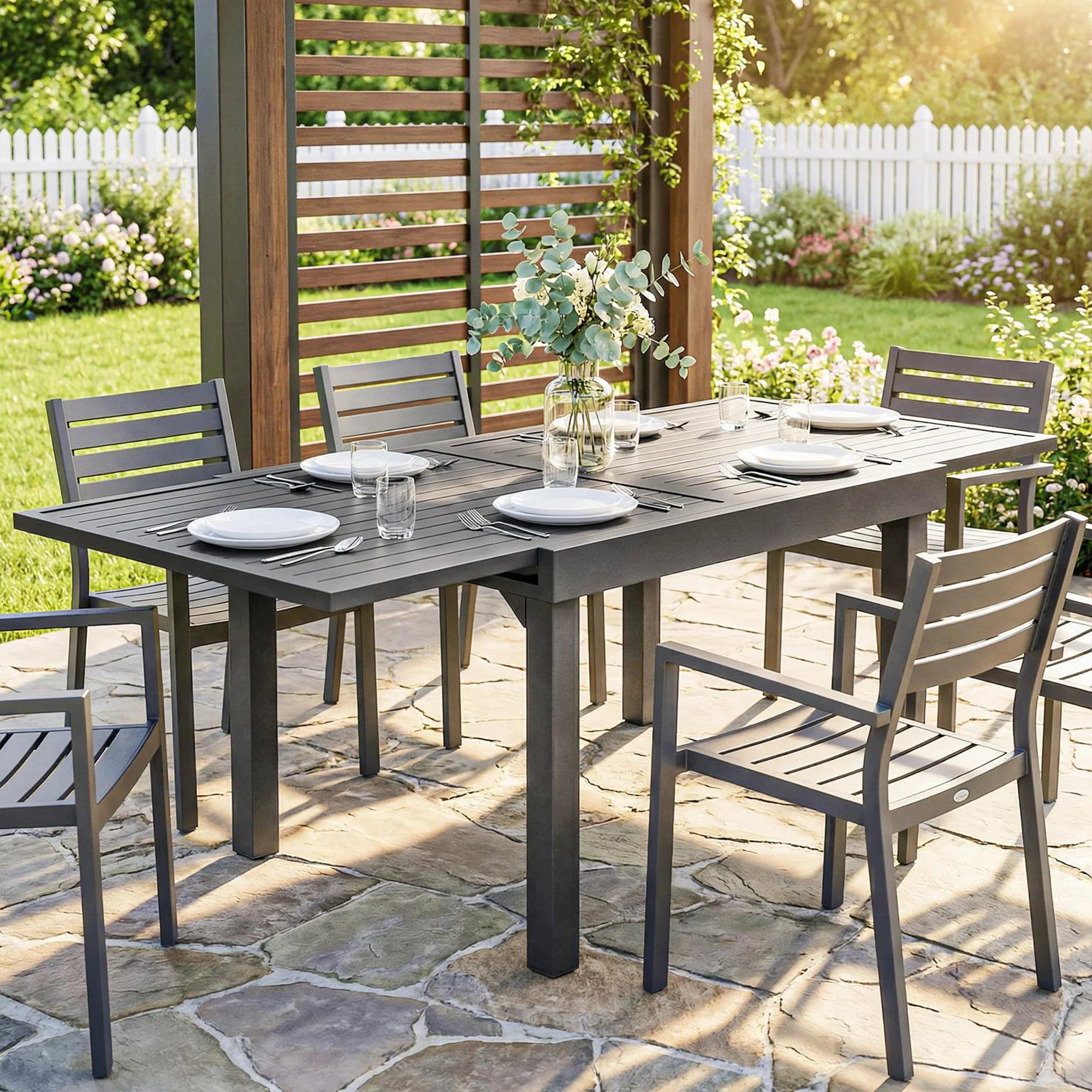 Outsunny Extending Garden Table For 4-8, Aluminium Outdoor Table, Dark Grey - Image 9