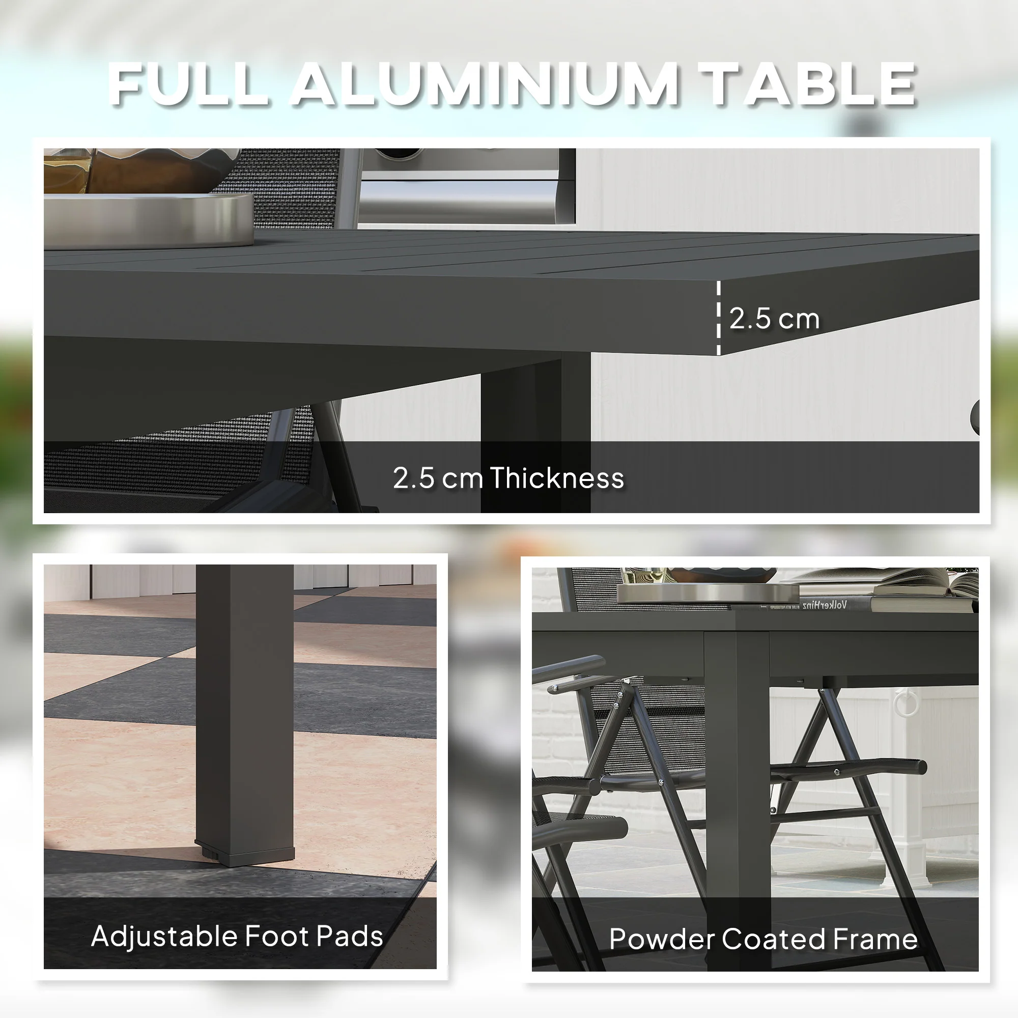 Outsunny Extending Garden Table with Slatted Top, 160/220 x 90 x 73 cm, Grey - Image 6