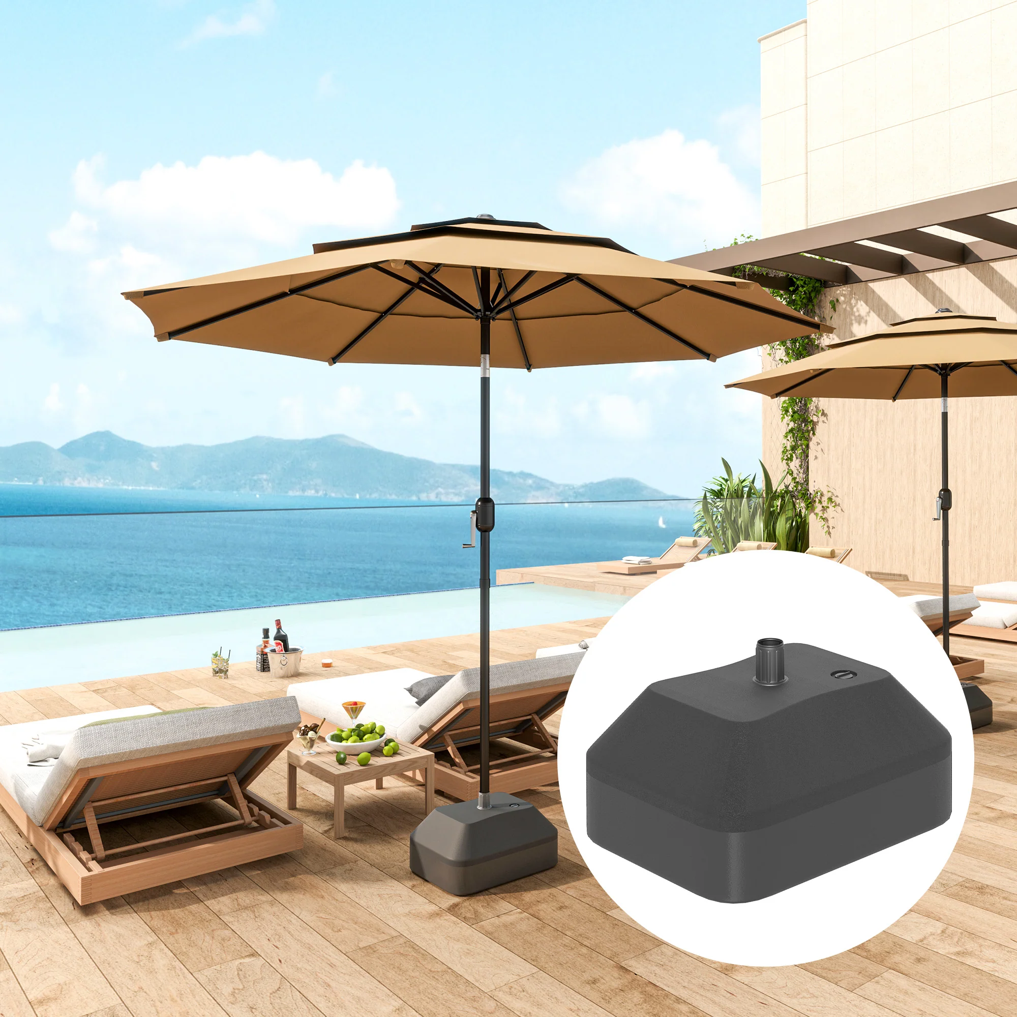 Outsunny Fillable Parasol Base, Sun Umbrella Base for Deck Poolside, Black - Image 2