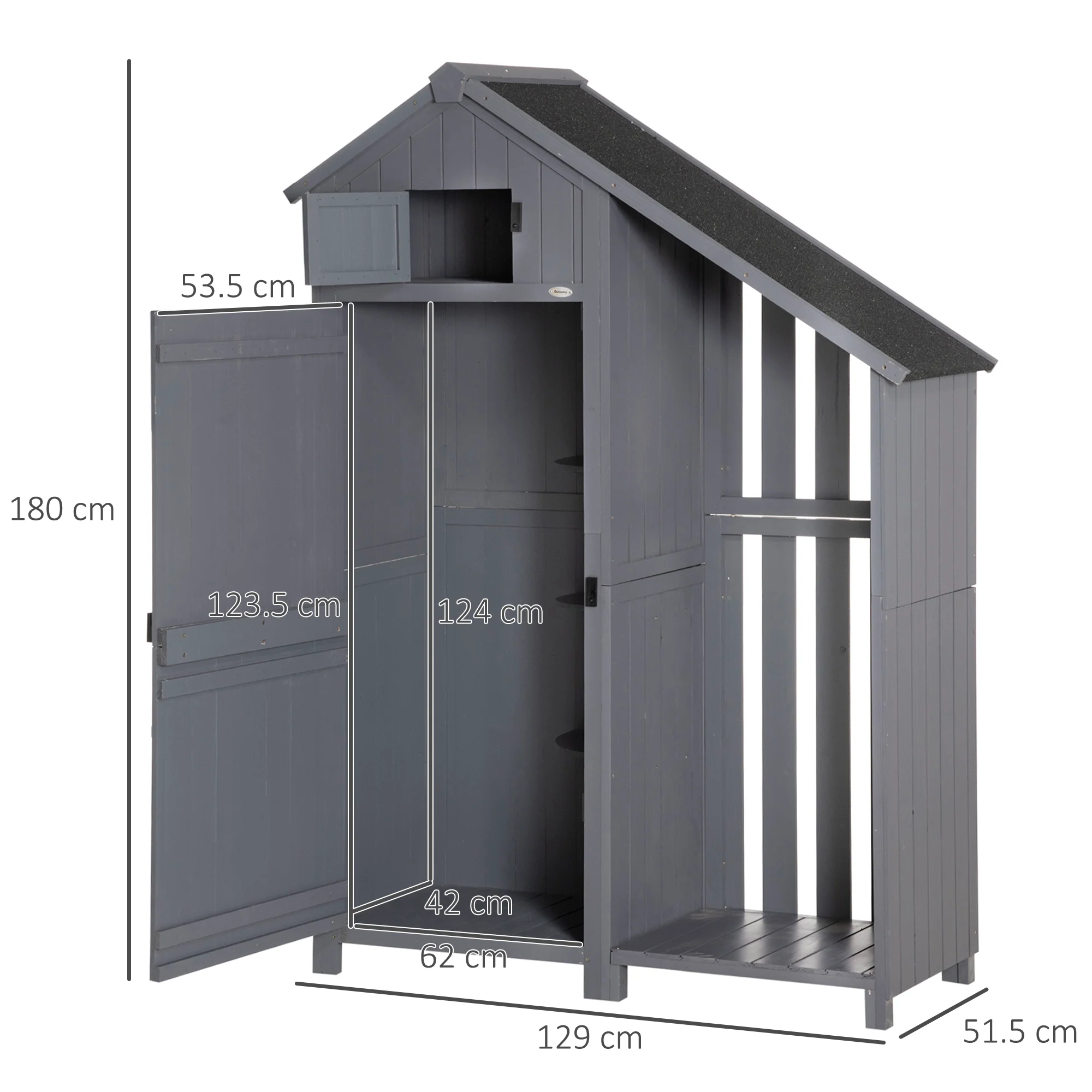 Outsunny Fir Garden Storage Shed With Shelves Log Rack, For Garden Tools - Image 5