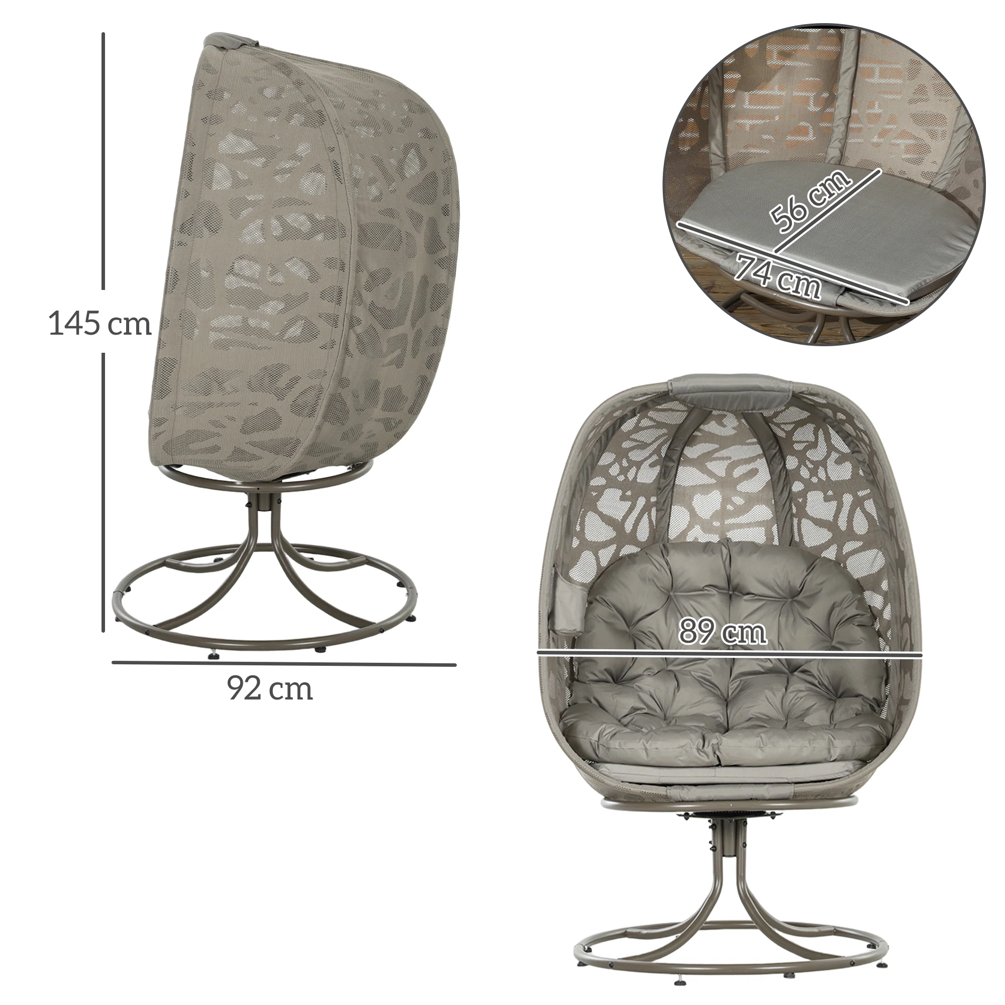 Outsunny Foldable Egg Chair with Cushions, Indoor Outdoor Swivel Lounger, Sand - Image 14