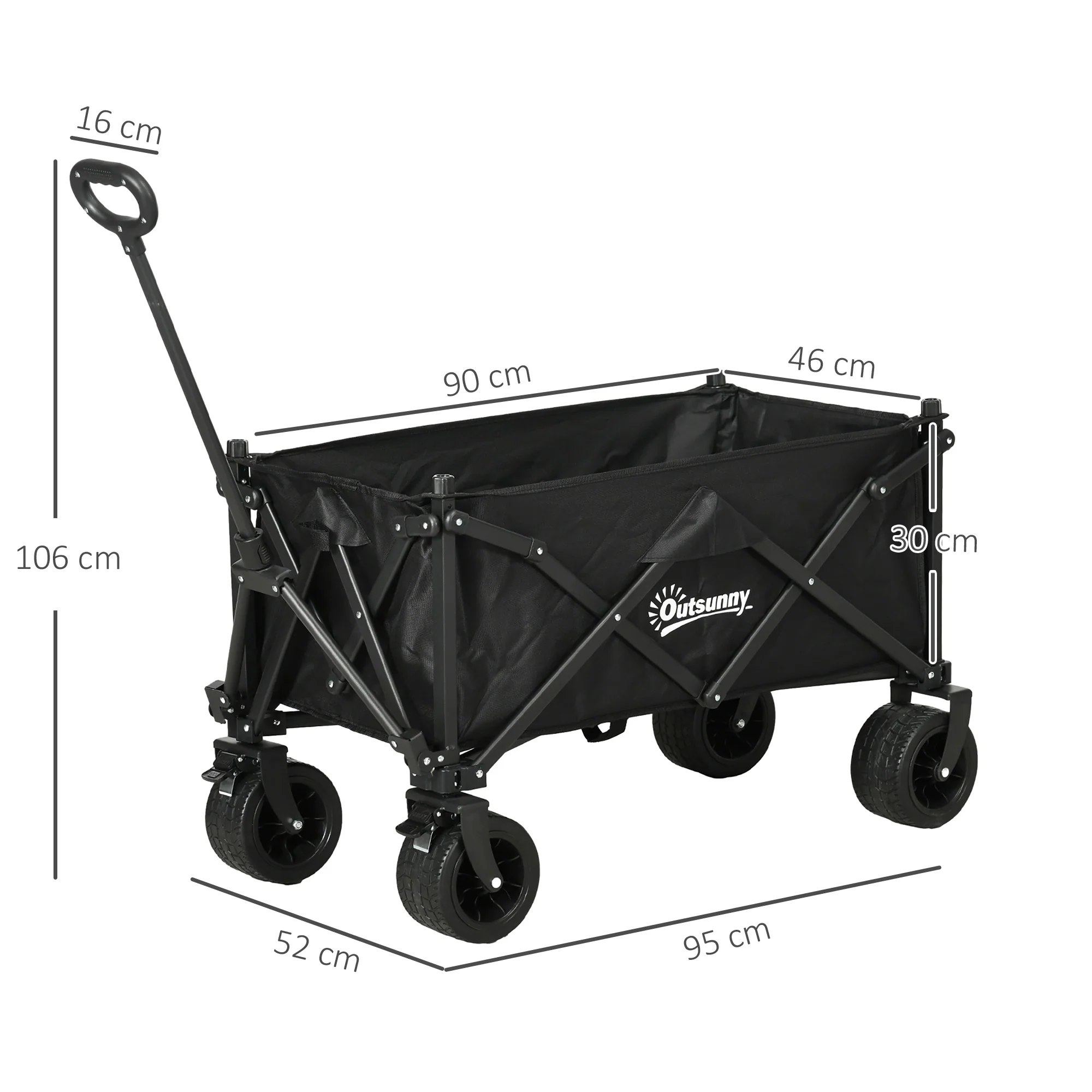 Outsunny Foldable Garden Cart, Outdoor Utility Wagon with Carry Bag, Black - Image 5
