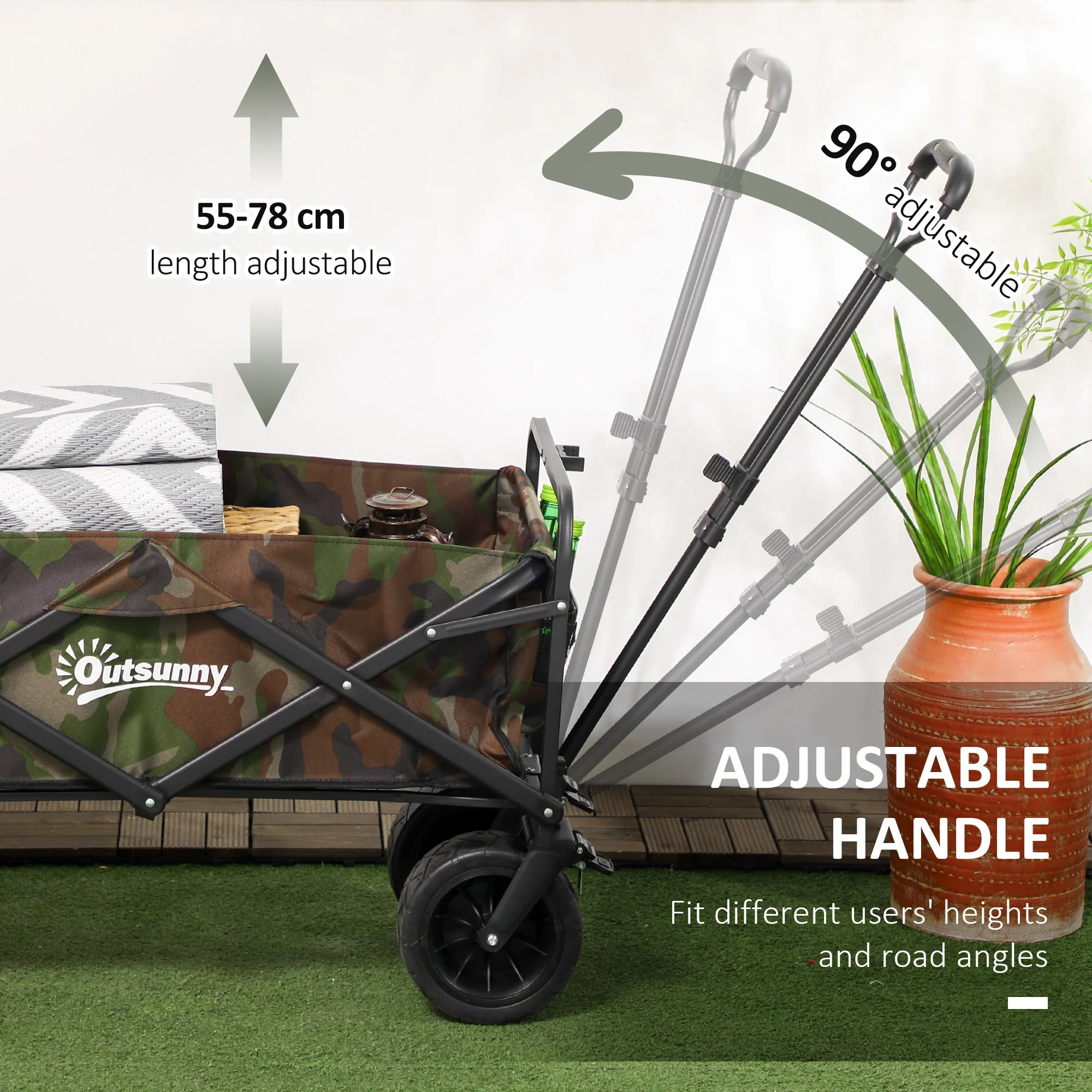 Outsunny Foldable Garden Cart, Outdoor Utility Wagon With Carry Bag, Camouflage - Image 4