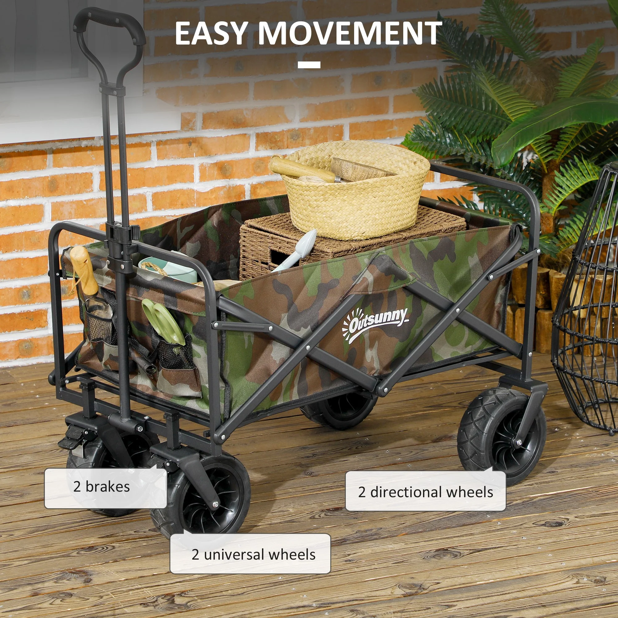 Outsunny Foldable Garden Cart, Outdoor Utility Wagon With Carry Bag, Camouflage - Image 7
