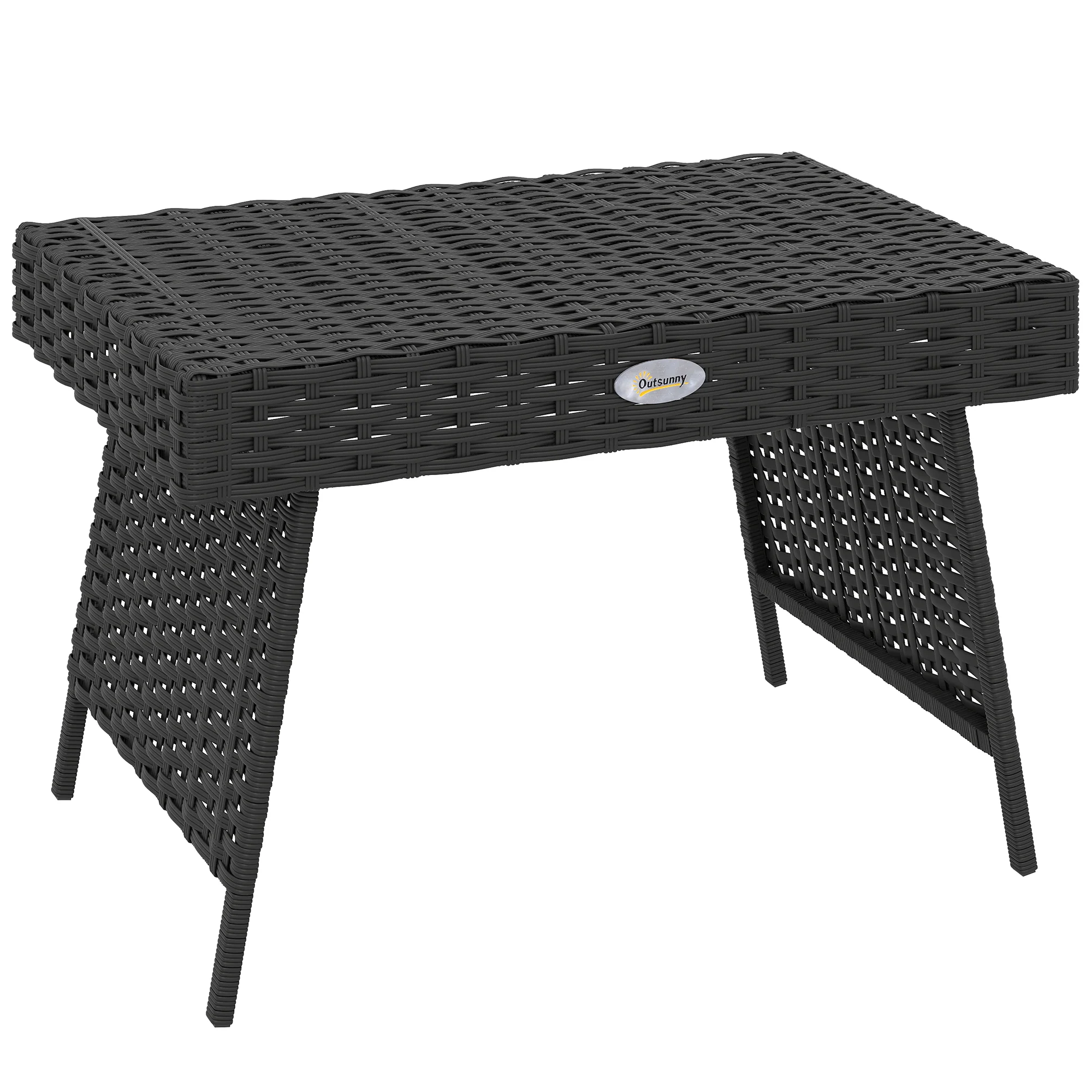 Outsunny Foldable Outdoor Coffee Table, Steel Frame Rattan Side Table