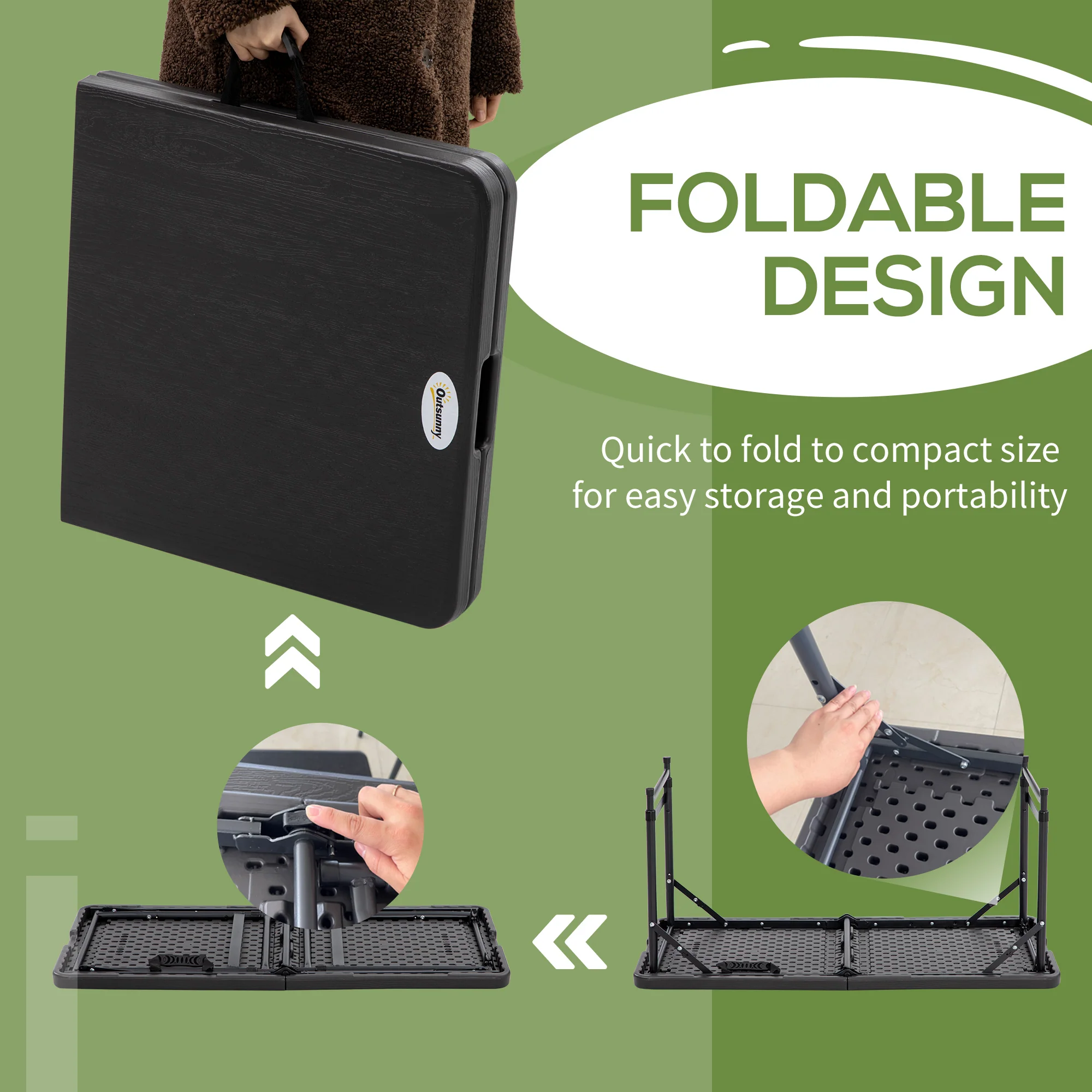 Outsunny Foldable Outdoor Dining Table for 4, Height Adjustable Steel Legs - Image 6