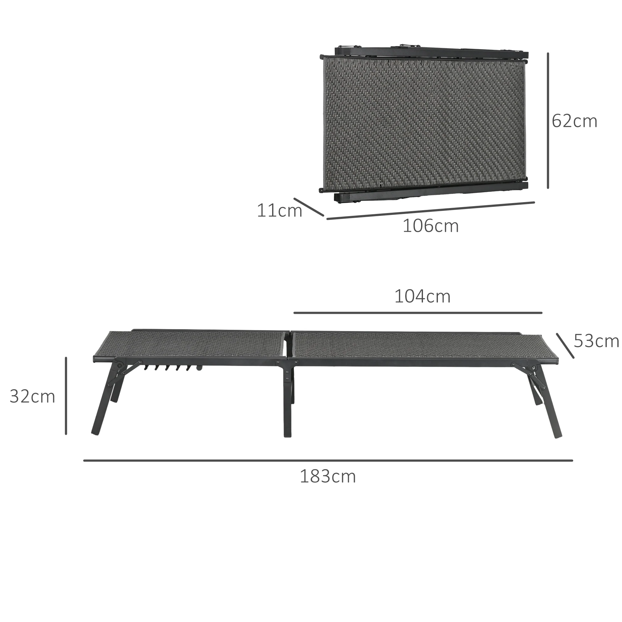 Outsunny Foldable PE Rattan Sun Lounger w/ 5-Level Adjustable Backrest, Grey - Image 5